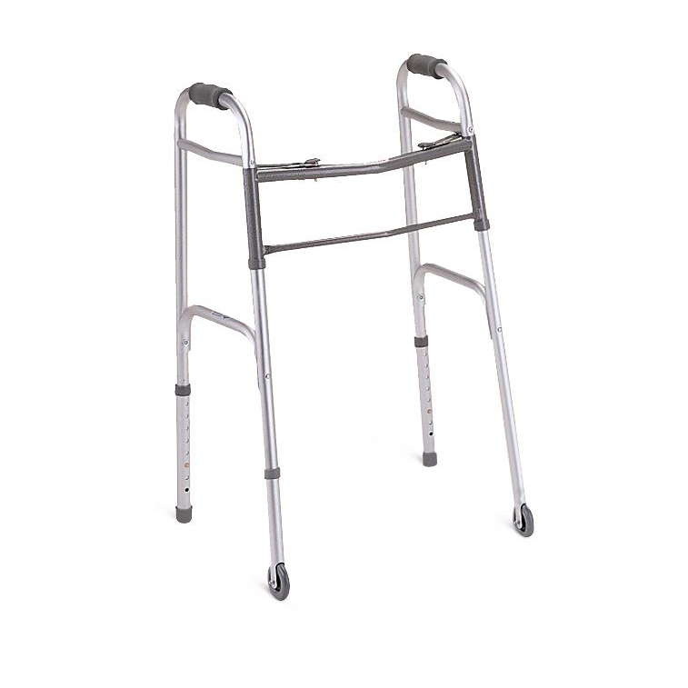 Medline Two-Button Folding Walker with 3" Wheels thumbnail 1