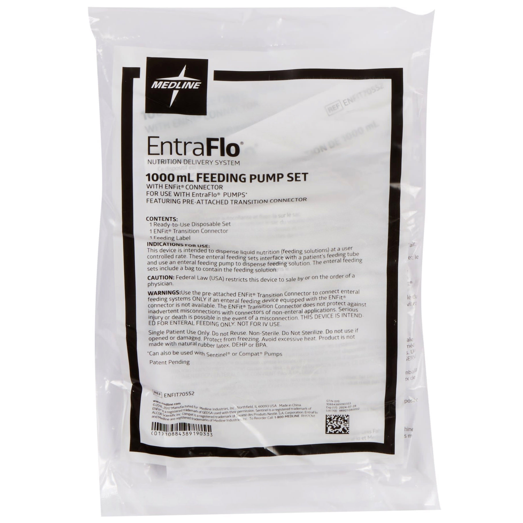 Medline EntraFlo Enteral Feeding Pump Bag Set with ENFit Connector thumbnail 2