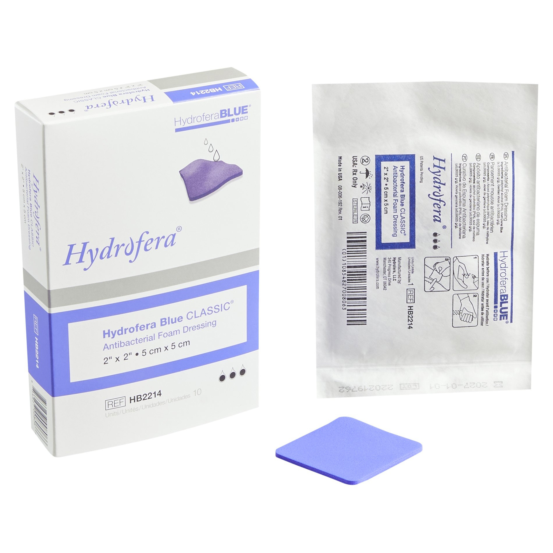 Hydrofera Blue Classic Foam Dressing, 2 x 2 Inch - Box of 10