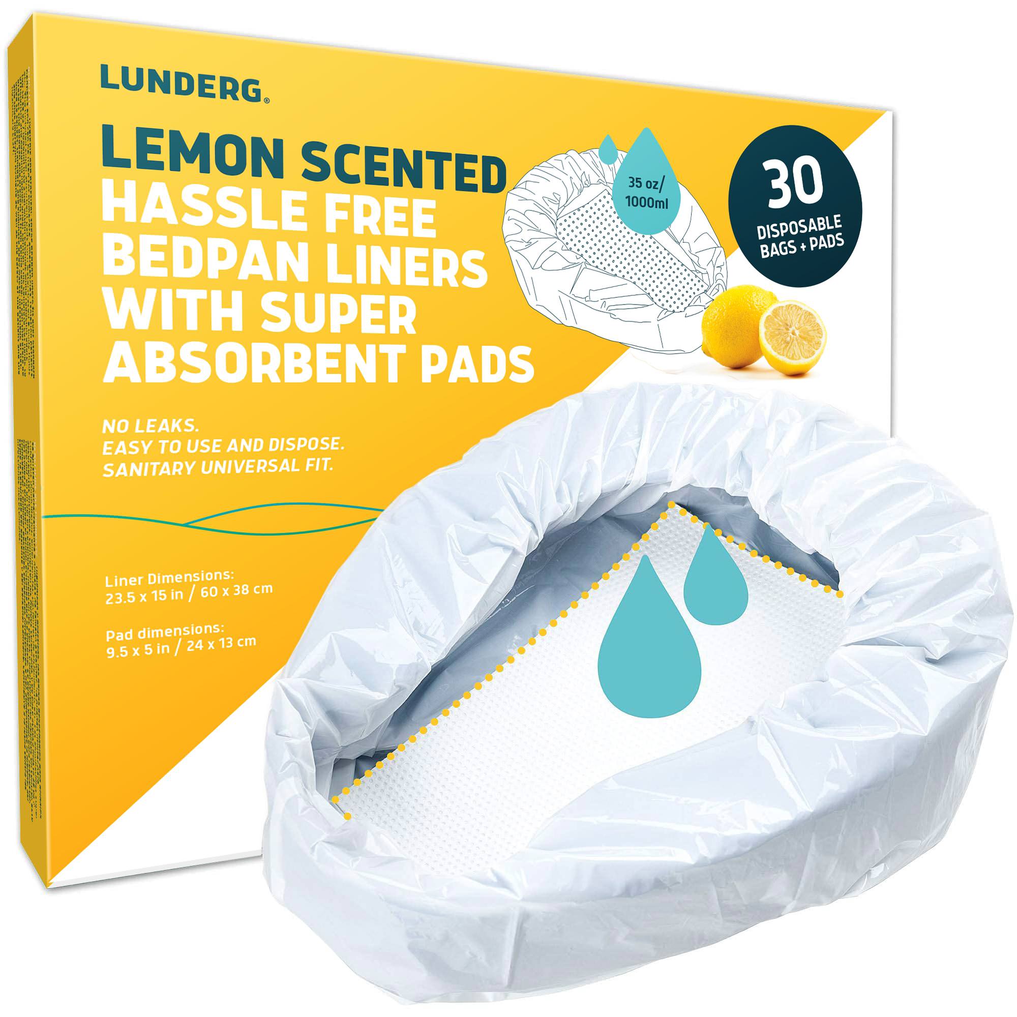 Lunderg Bedpan Liners with Super Absorbent Pads, 30-Pack | Unscented