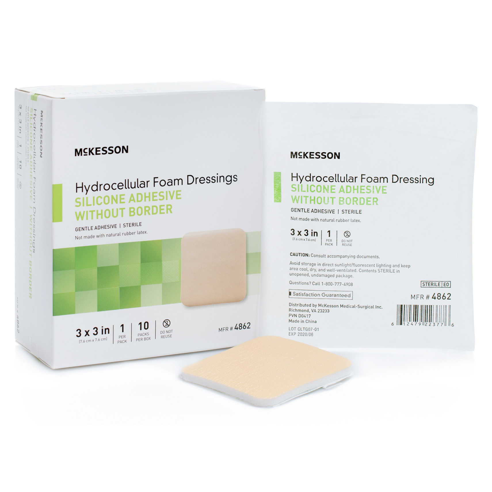 McKesson Silicone Foam Dressing Film Backing Tan Square Sterile - Main image