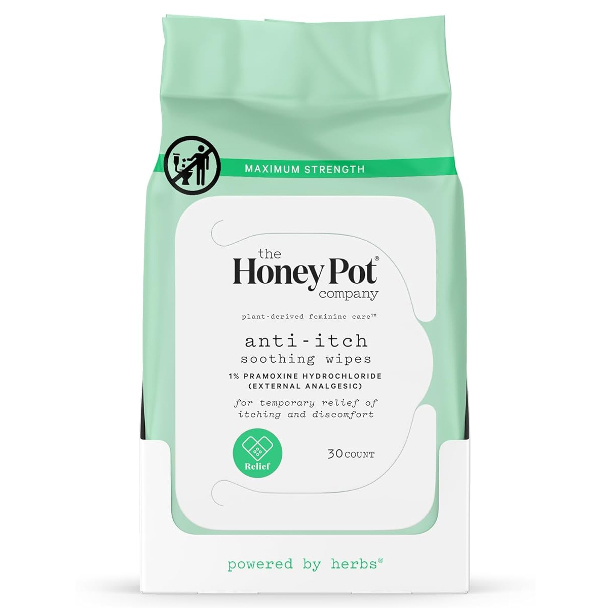 The Honey Pot Anti-Itch Wipes with 1% Pramoxine Hydrochloride - Package of 30