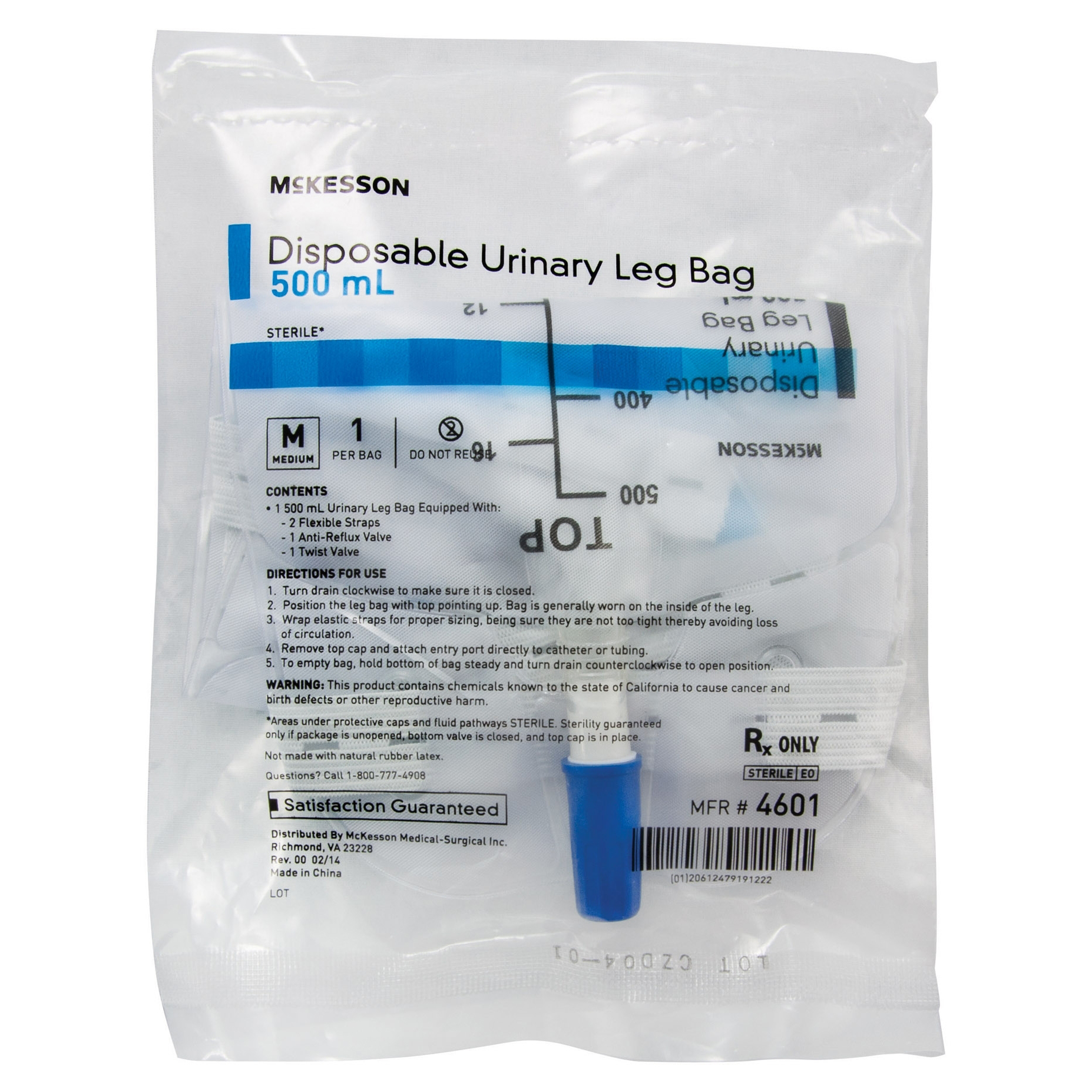 McKesson Disposable Urinary Leg Bag with Anti-Reflux Valve thumbnail 4