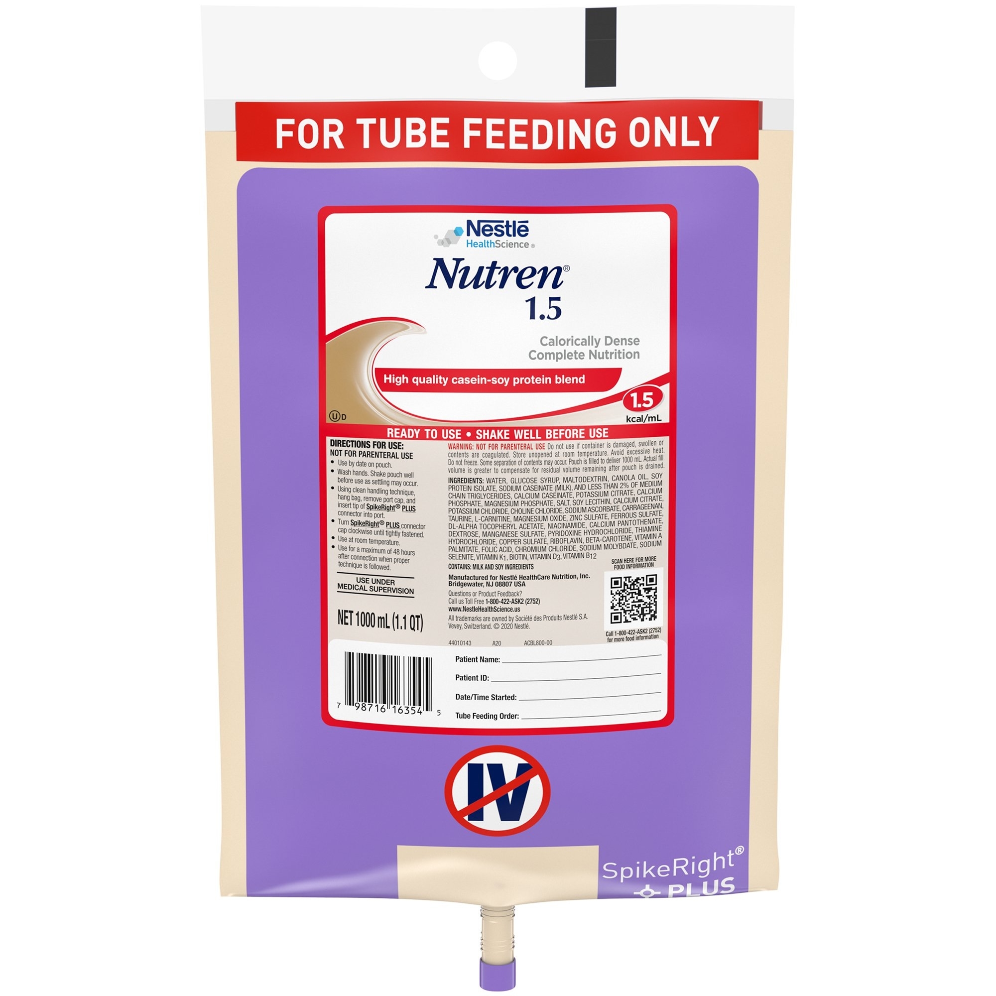 Nutren 1.5 Kcal High Quality Casein and Soy Protein Blend RTH Tube Feeding Formula thumbnail 1