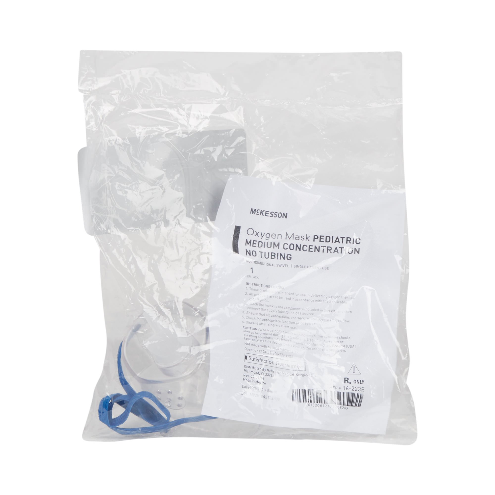 McKesson Oxygen Mask Clear Adjustable Head Strap Elongated Style Single Patient Use