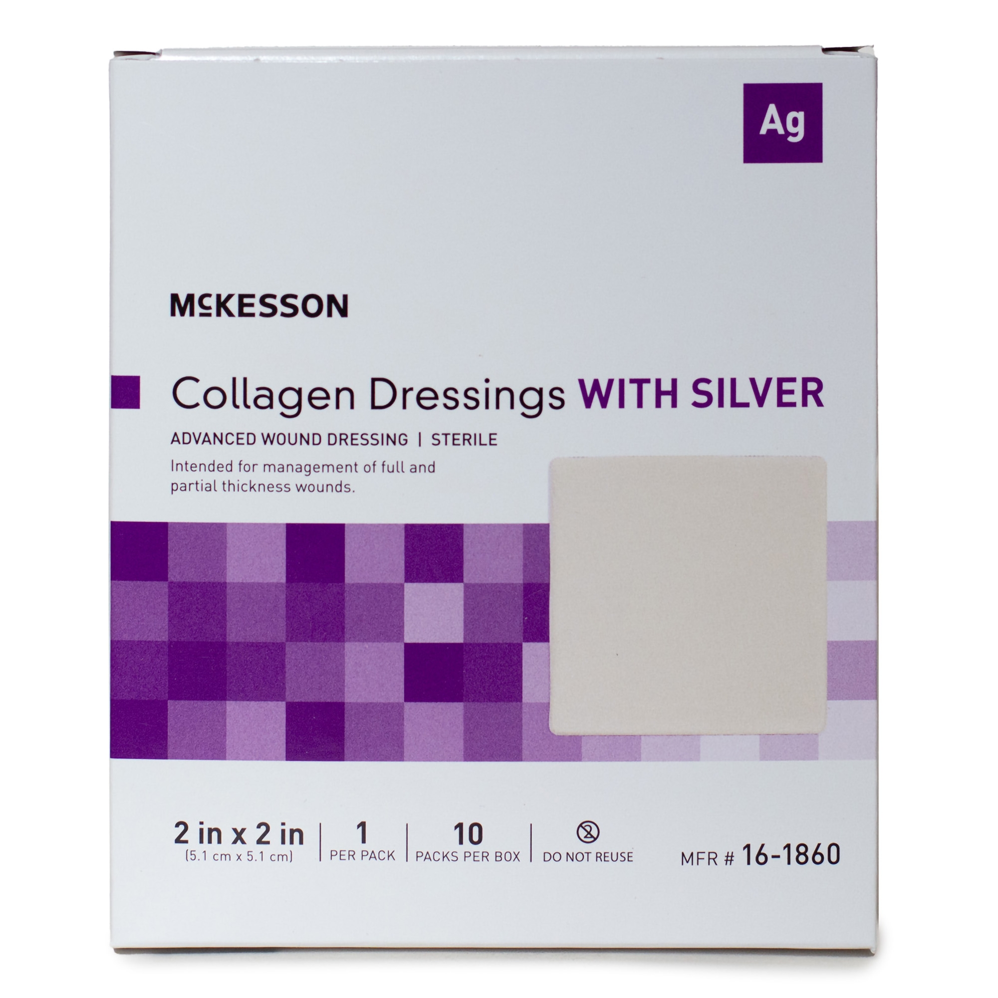 McKesson Silver Collagen Dressing 2 x 2 Inch Square Sterile - Case of 100