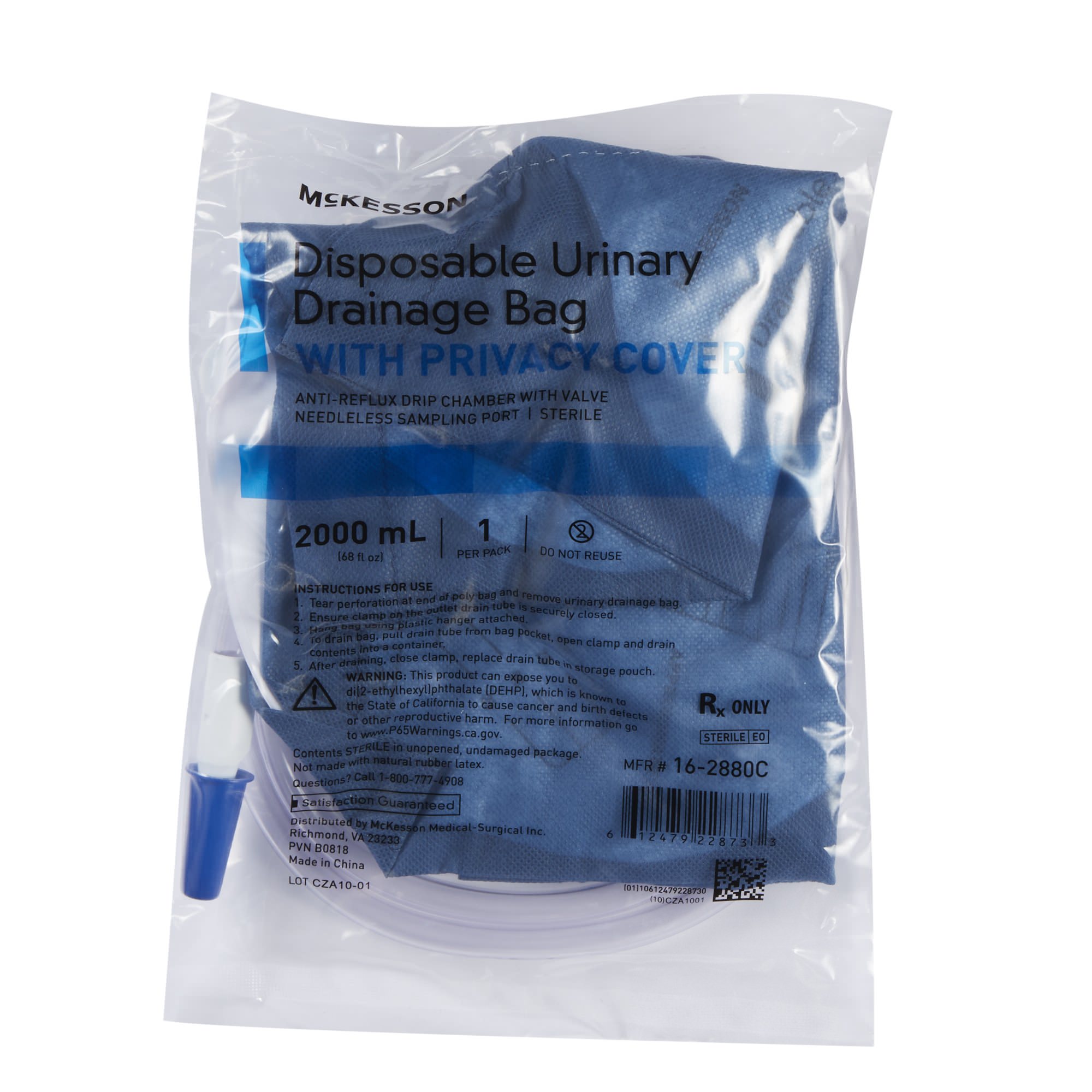 McKesson Urinary Drain Bag Without Additive 48 Inch Drainage Tube Needleless Sampling Port with Cap thumbnail 2