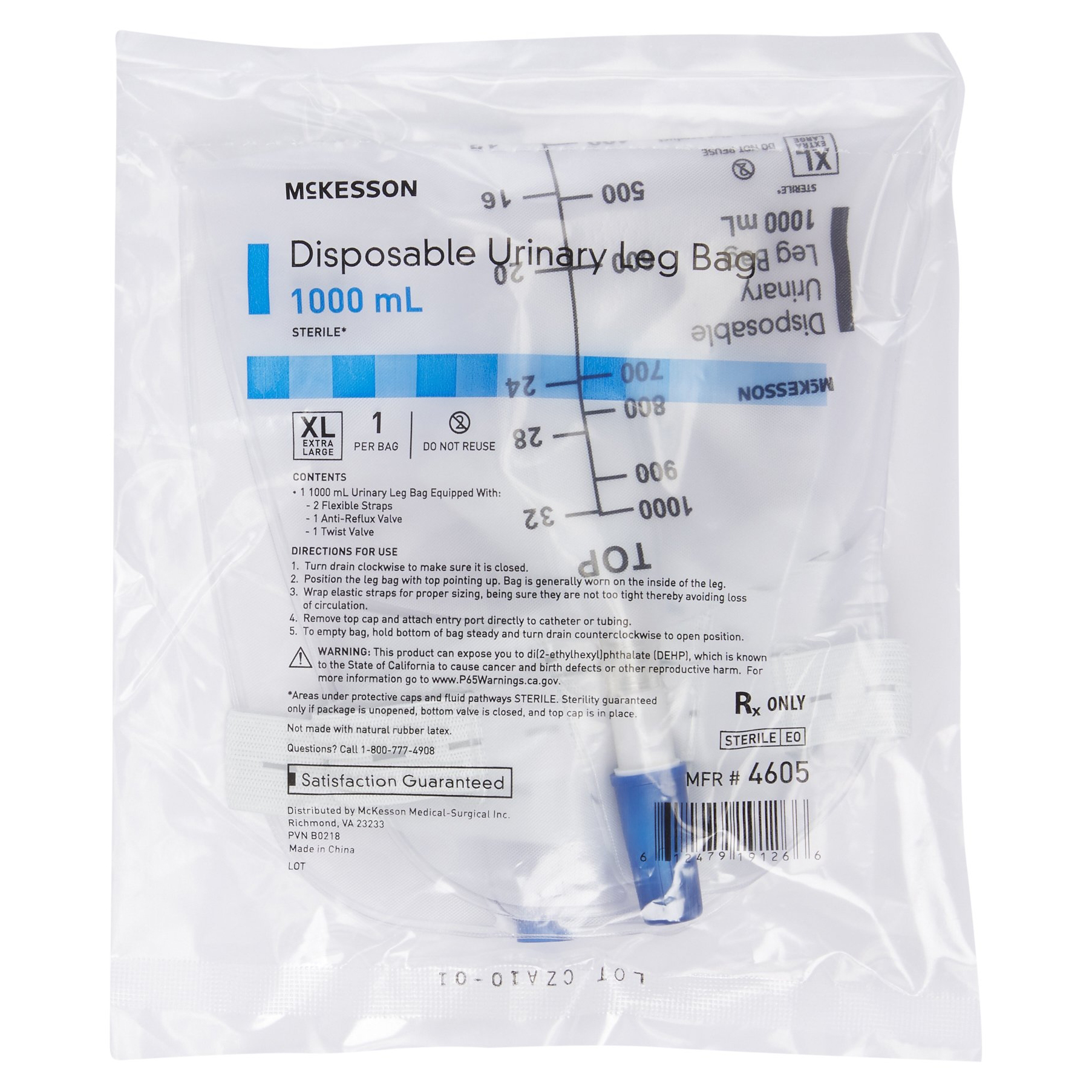 McKesson Disposable Urinary Leg Bag with Anti-Reflux Valve thumbnail 2