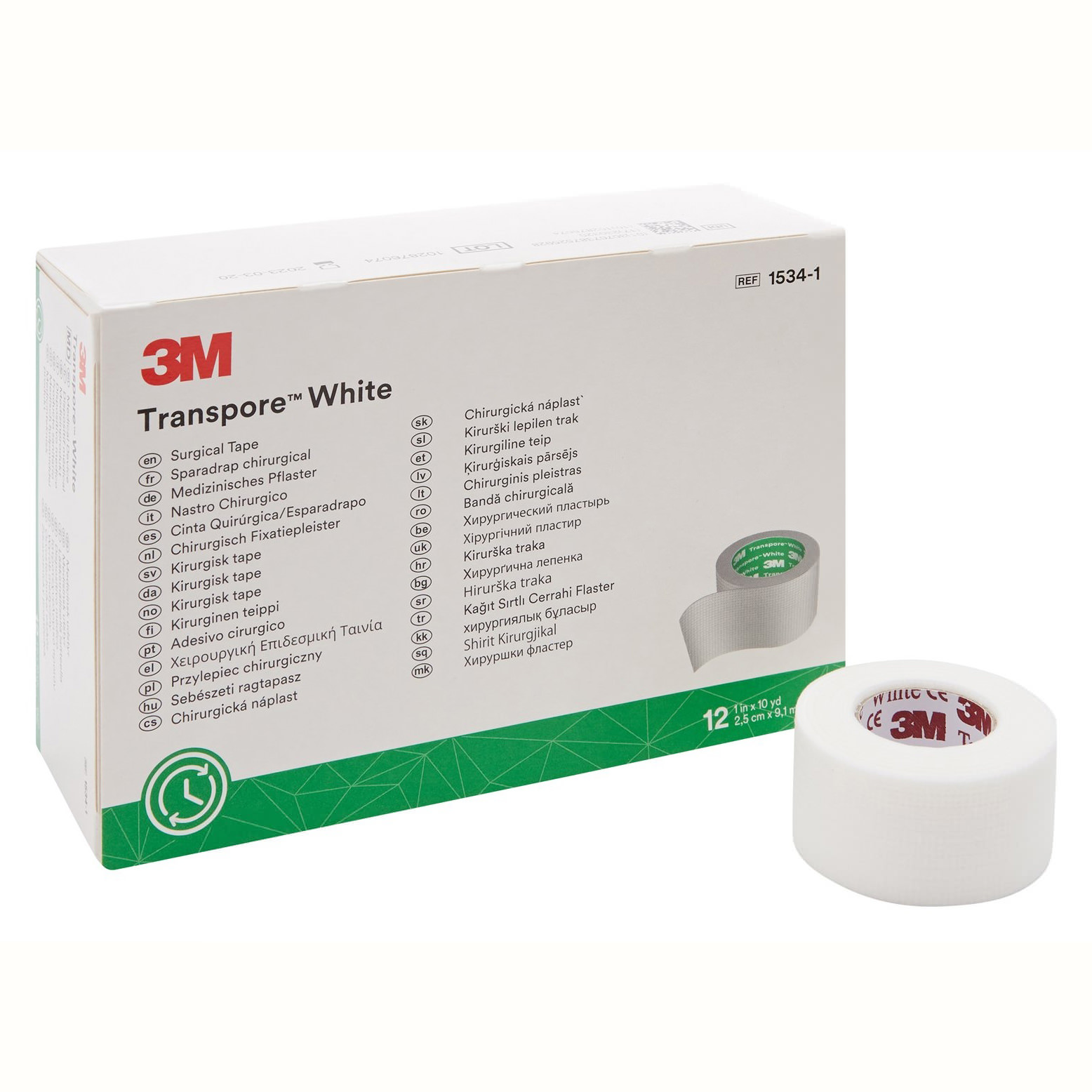 3M Transpore White Surgical Tape 1 Inch x 10 Yards - Box of 12