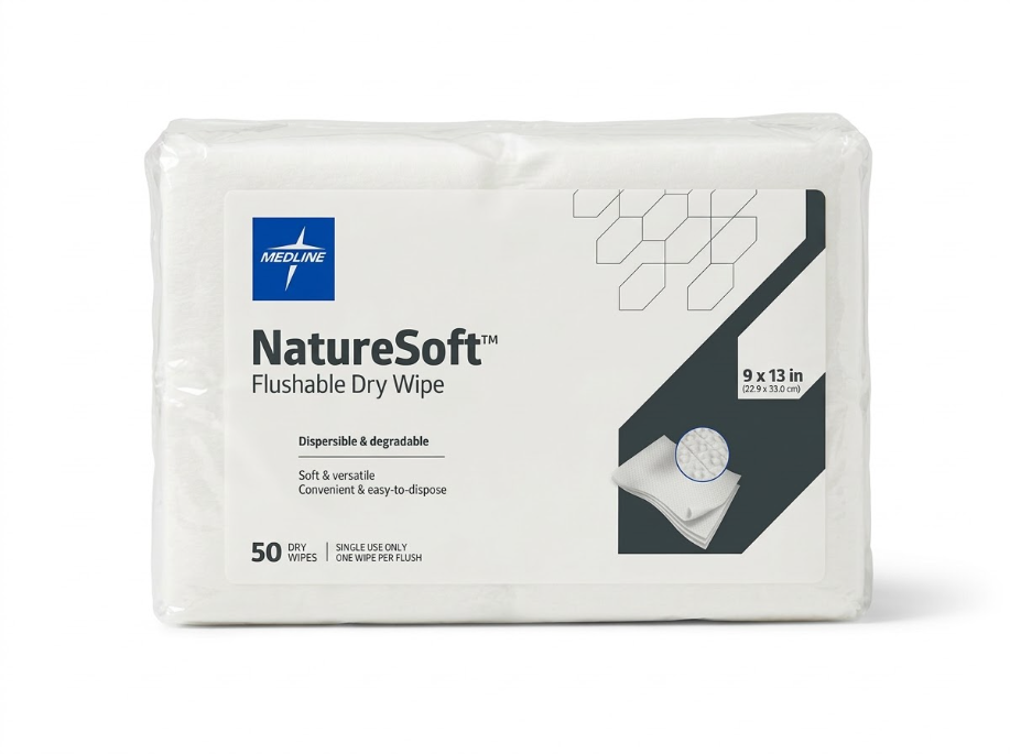 Medline NatureSoft Flushable Dry Cleansing Wipes