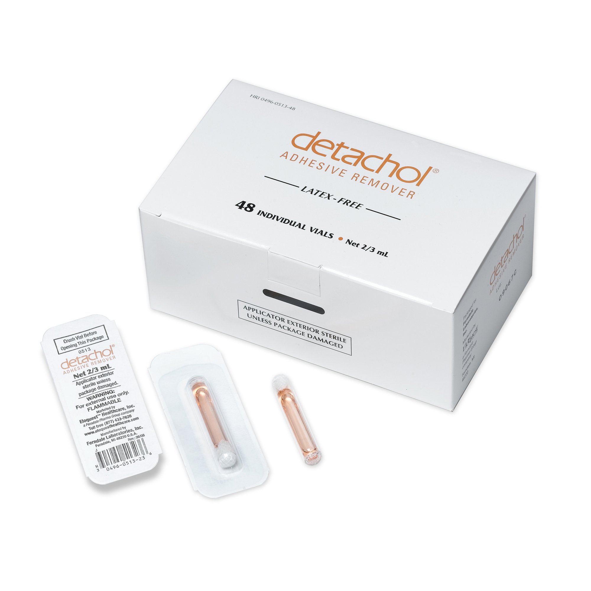 Detachol Adhesive Remover Liquid 2/3 mL Alcohol Free - Box of 48 - Main image