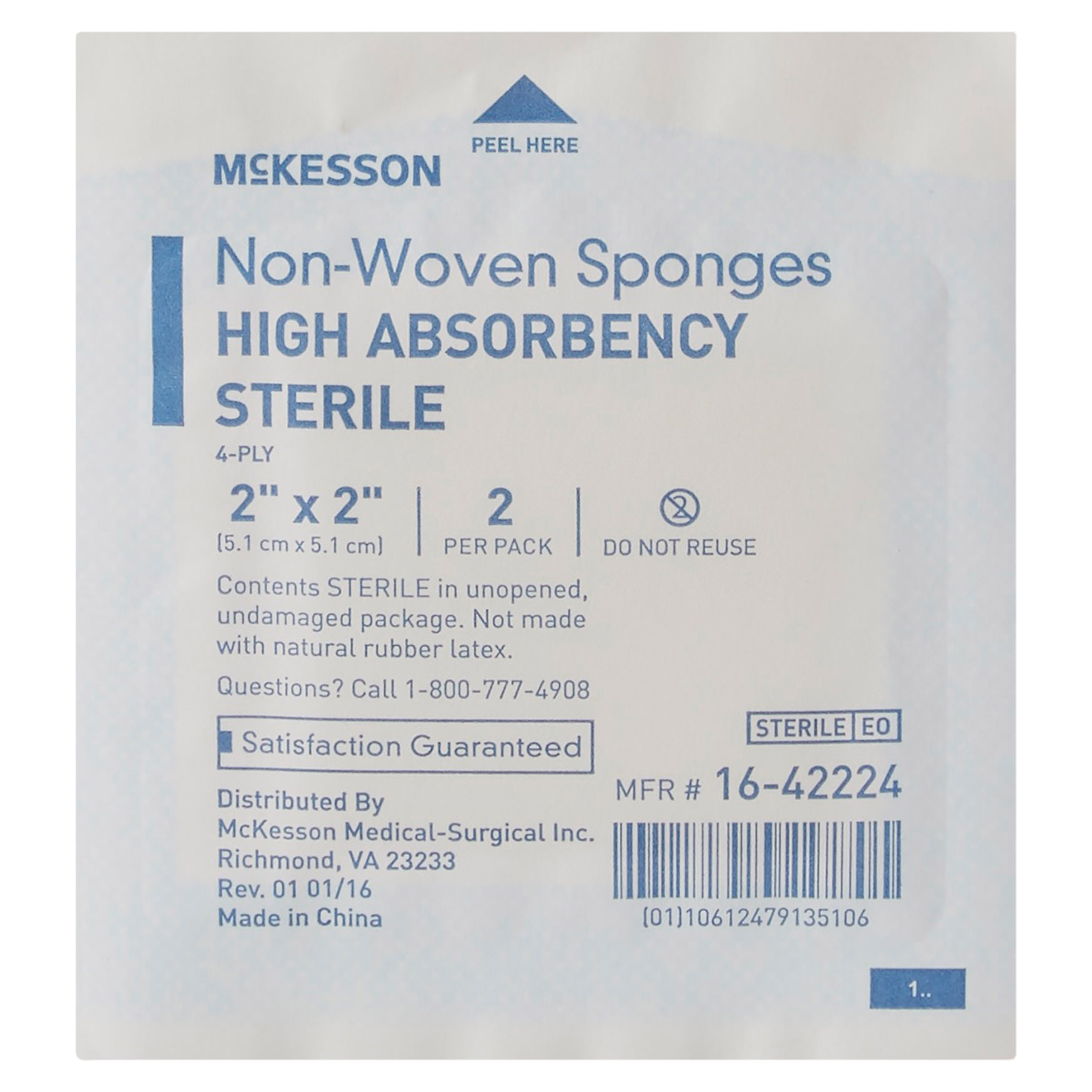 McKesson 4 Ply Nonwoven Sponge White Square Sterile thumbnail 2