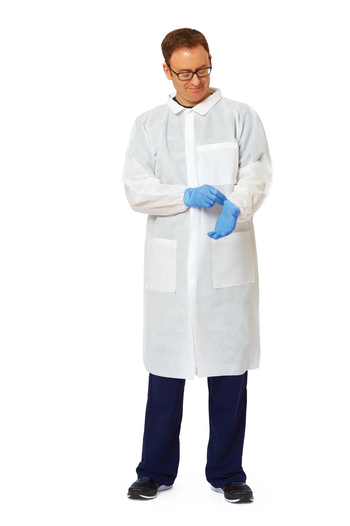 Medline Disposable Knit-Cuff Lab Coat, Blue, Size M | Protection