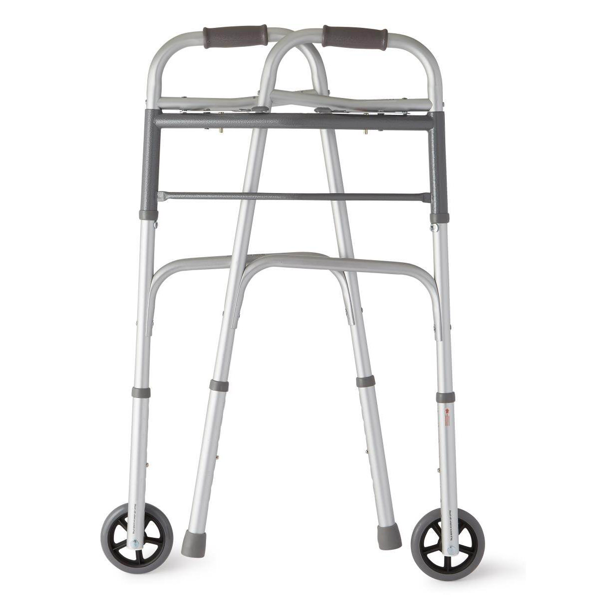 Medline Two-Button Folding Walker with 5" Wheels thumbnail 3