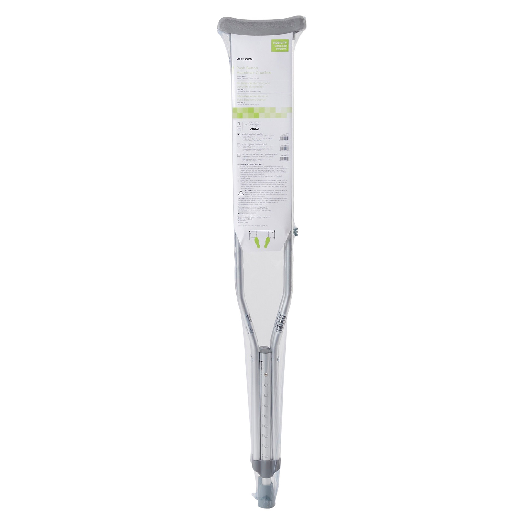 McKesson Push Button Aluminum Crutches with Wing Nut Hand Adjustments thumbnail 2