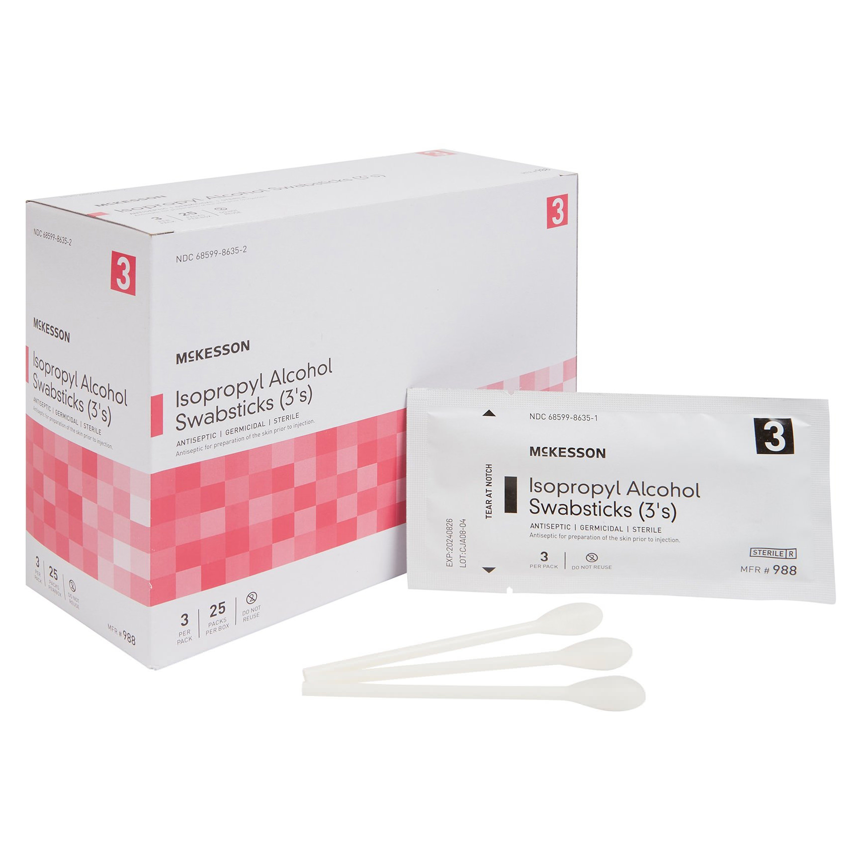 McKesson Isopropyl Alcohol Impregnated Swabstick, 3 Pack