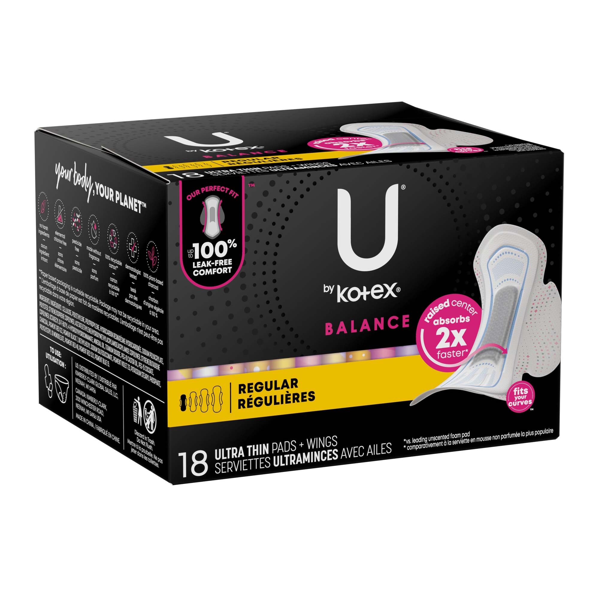 U by Kotex Balance Ultra Thin Pads with Wings, Regular Absorbency thumbnail 1