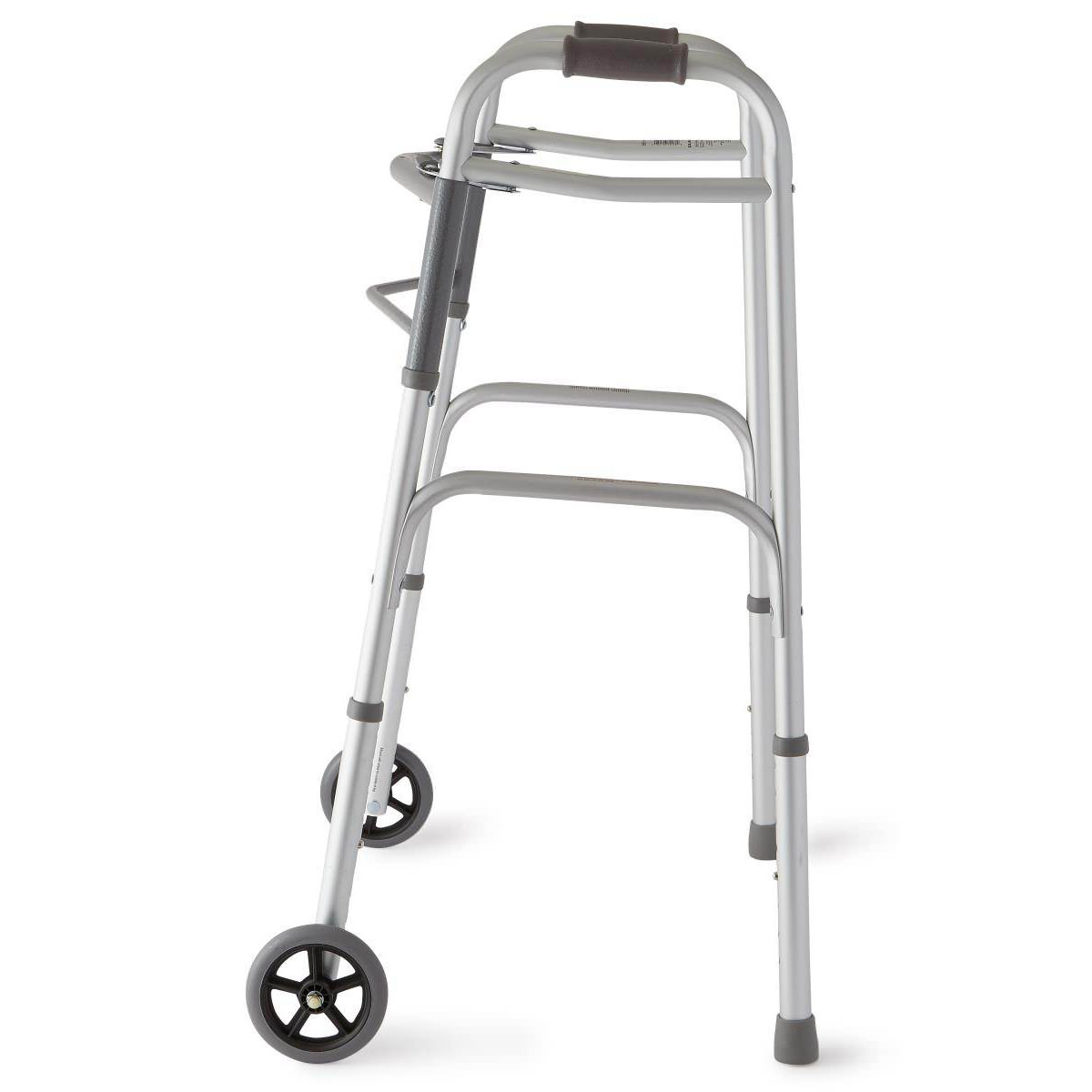 Medline Two-Button Folding Walker with 5" Wheels thumbnail 2