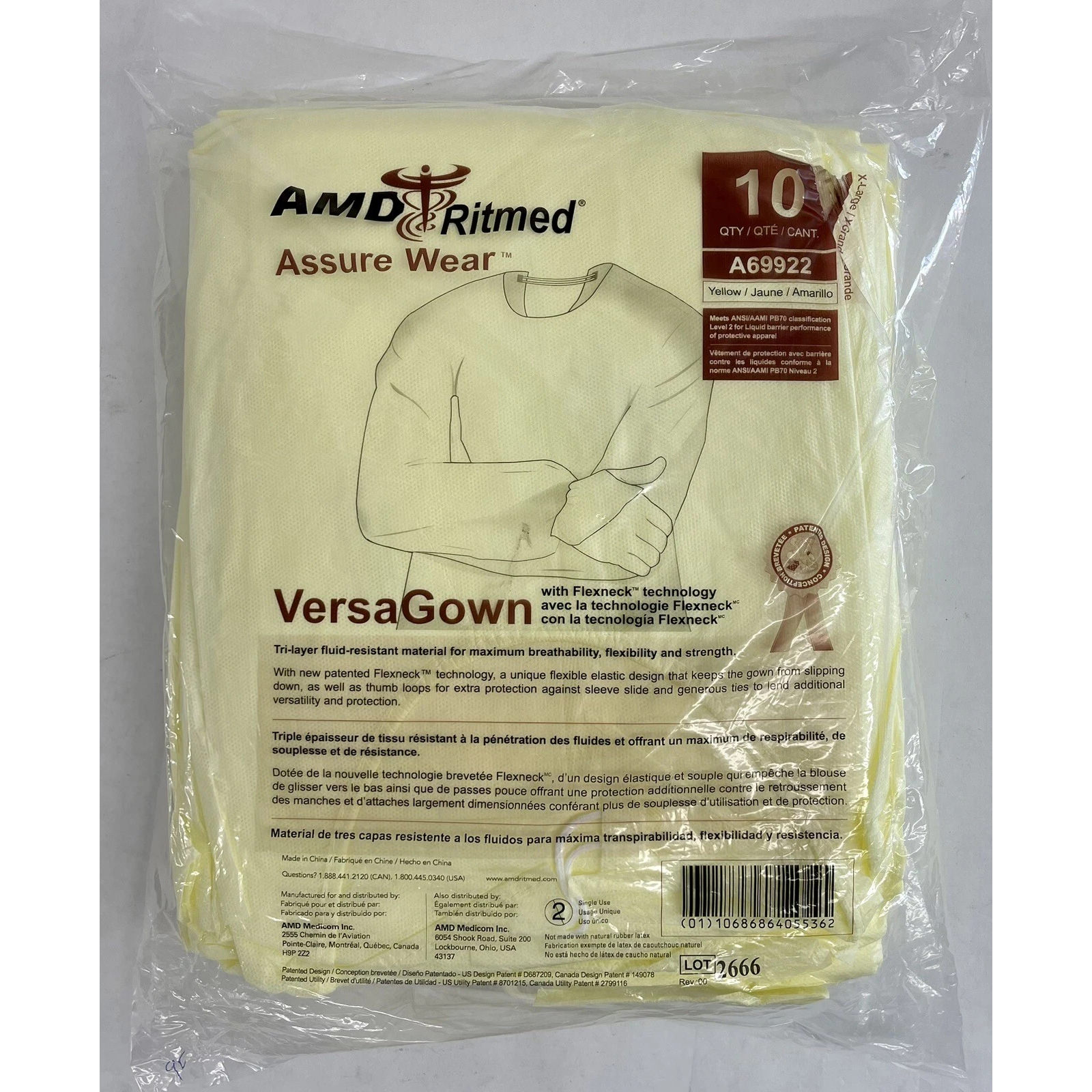 AMD Ritmed AssureWear VersaGown Isolation Gown: AAMI Level 2 Protection