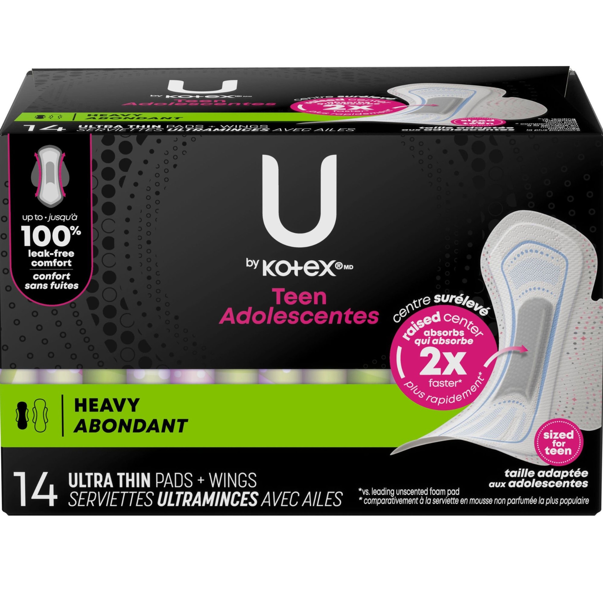 U by Kotex Teen Ultra Thin Pads with Wings, Heavy Absorbency