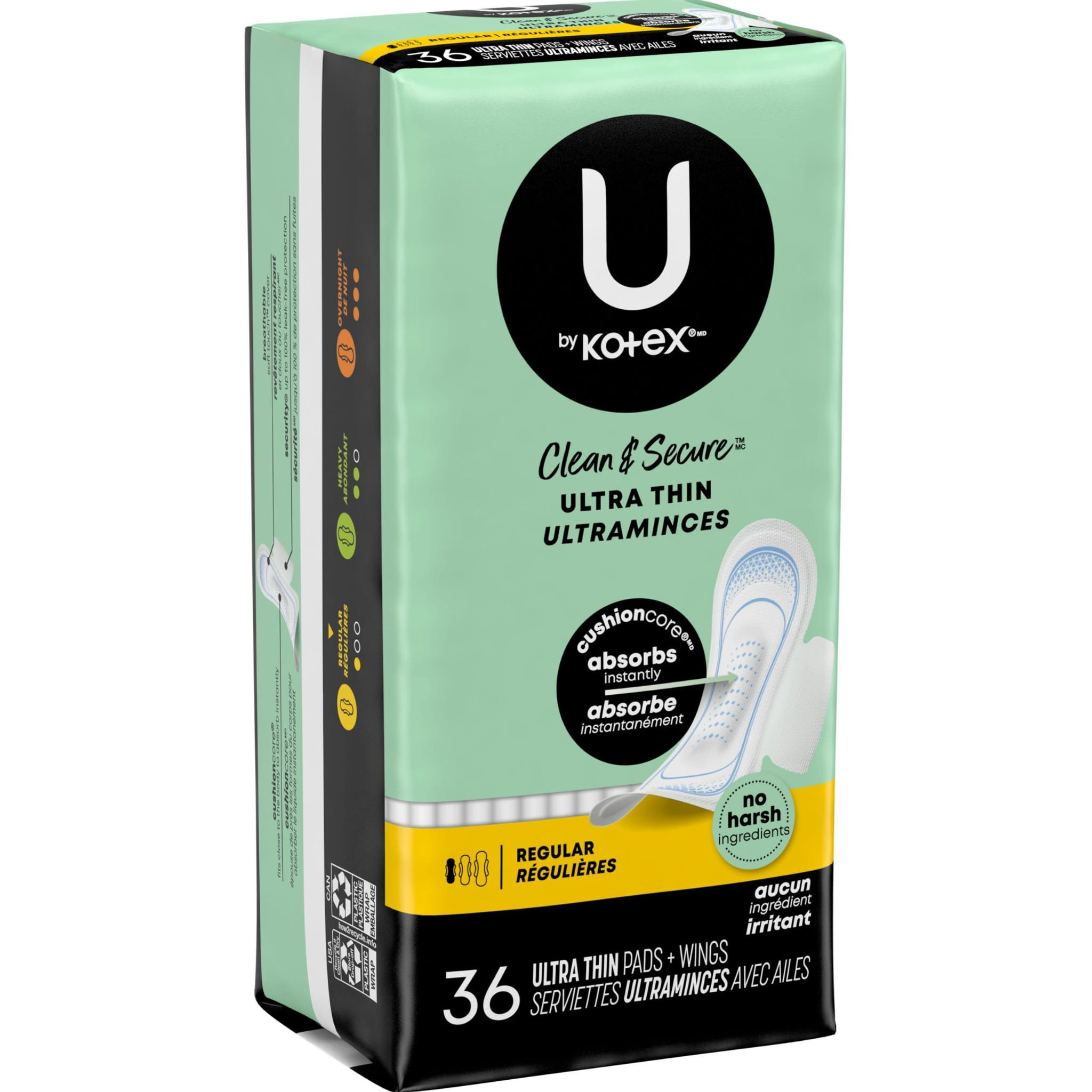 U By Kotex Clean & Secure Regular Ultra Thin Pads with Wings thumbnail 2