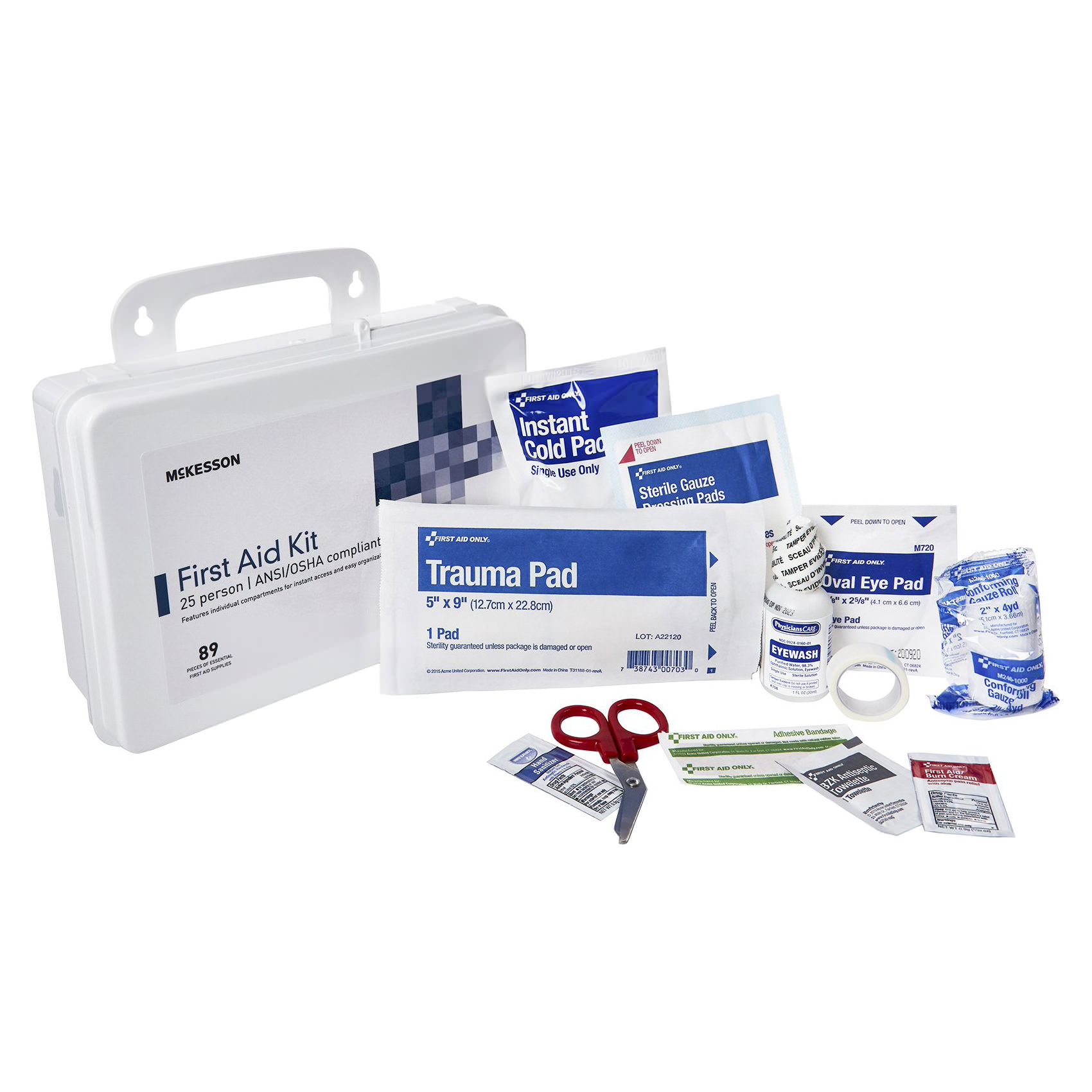 McKesson First Aid Kit Plastic Case 2.375 x 6.31 x 9 Inch 25 Person
