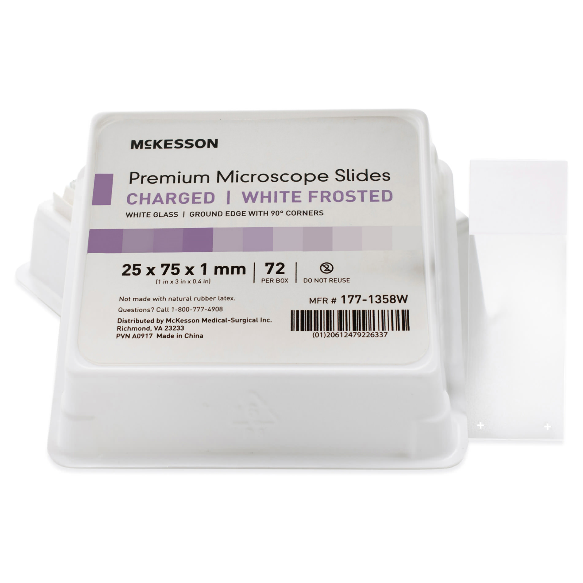 McKesson Charged Microscope Slide with white Frosted End, 25 x 75 x 1 mm