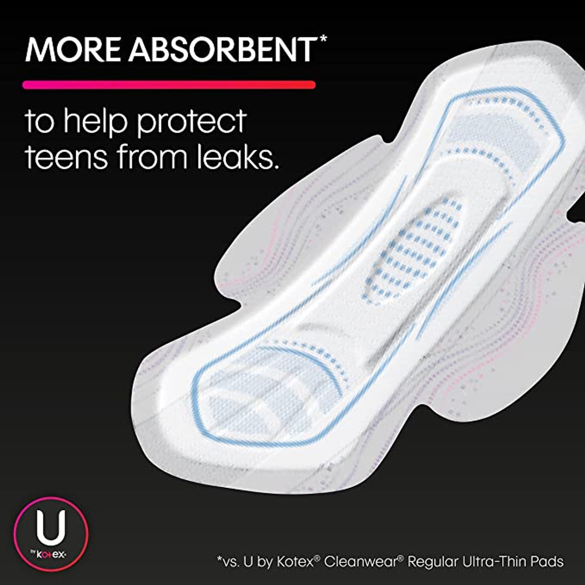 U by Kotex Teen Ultra Thin Pads with Wings, Heavy Absorbency thumbnail 4