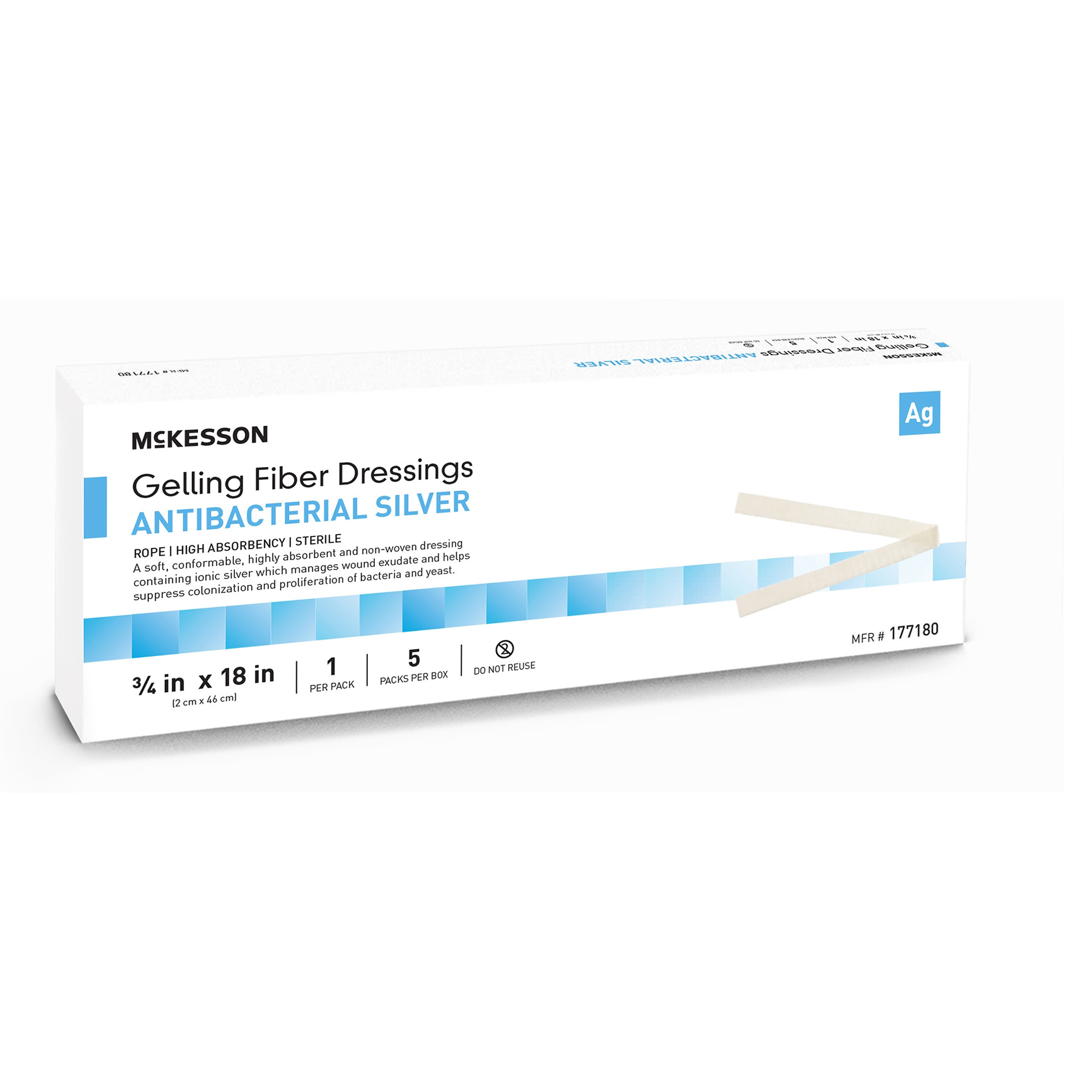 McKesson Silver Gelling Fiber Dressing White 3/4 x 18 Inch Ionic Silver Rope - Main image