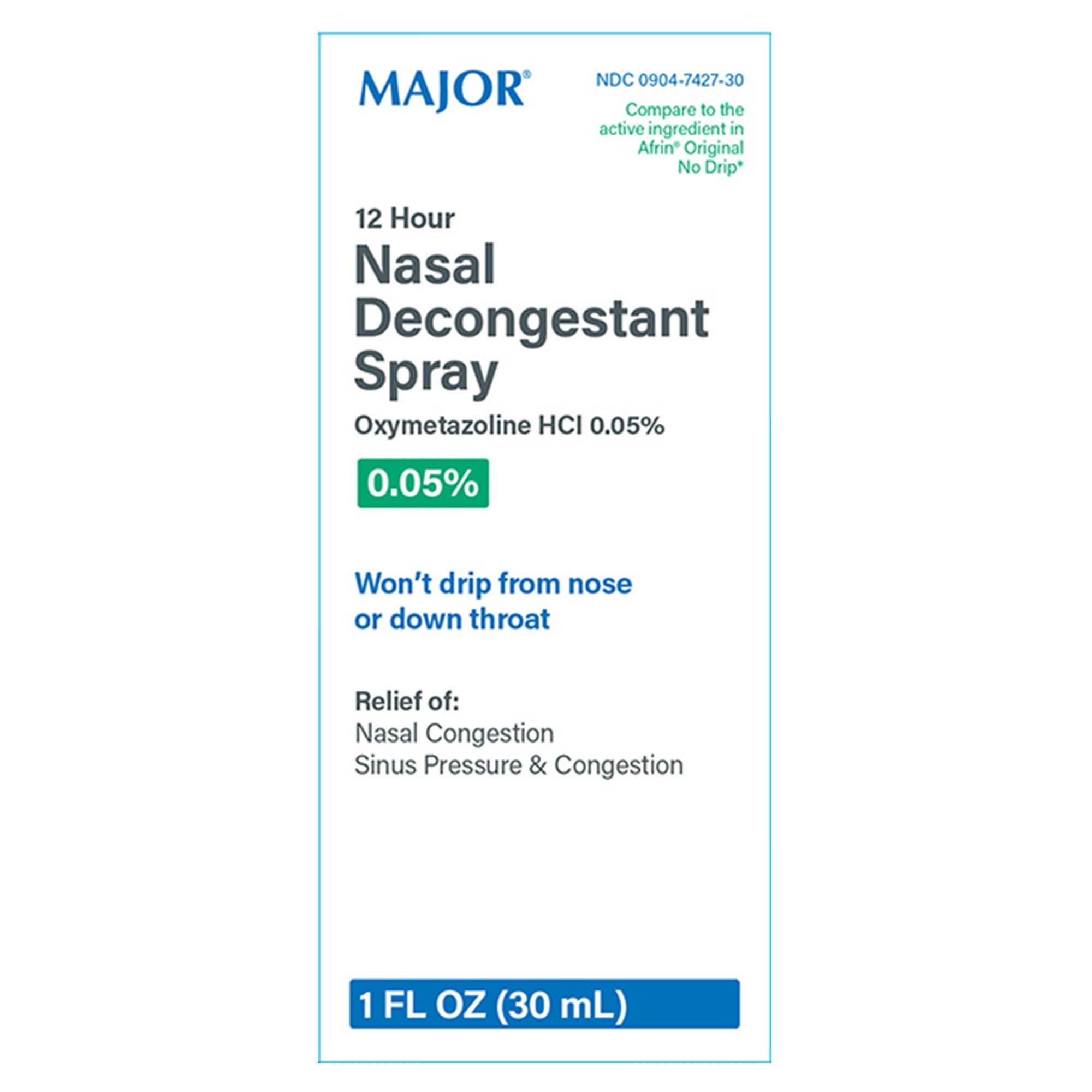 Major Nasal Decongestant Spray 0.05% - 12-Hour Relief, 30 mL