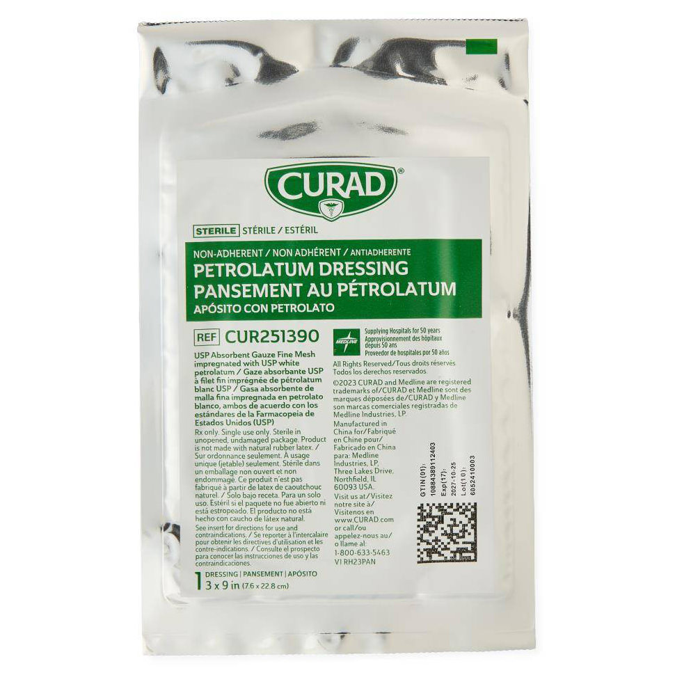 Curad Non-Adherent Petrolatum Gauze Dressing, 3 x 9 Inch - Each