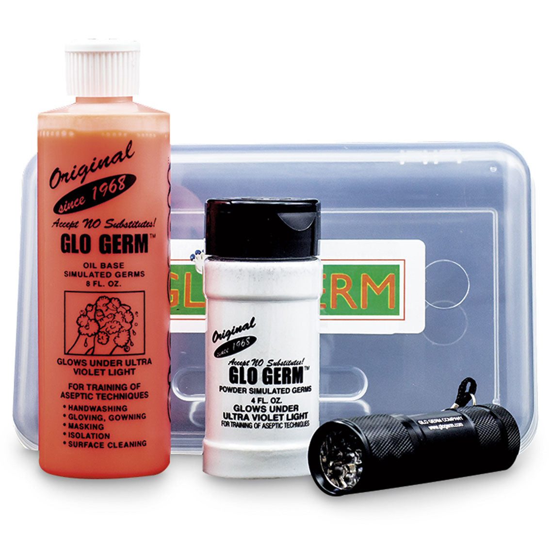 Glo Germ Oil and Powder Bottle Kit with Flashlight
