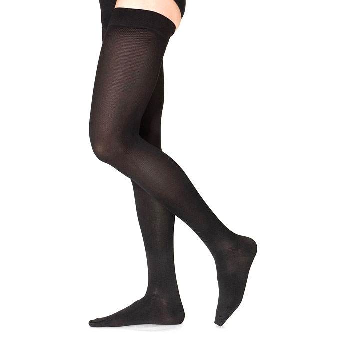 Sigvaris Essential Cotton Thigh-High with Grip-Top 20-30 mmHg Compression Stockings, Black
