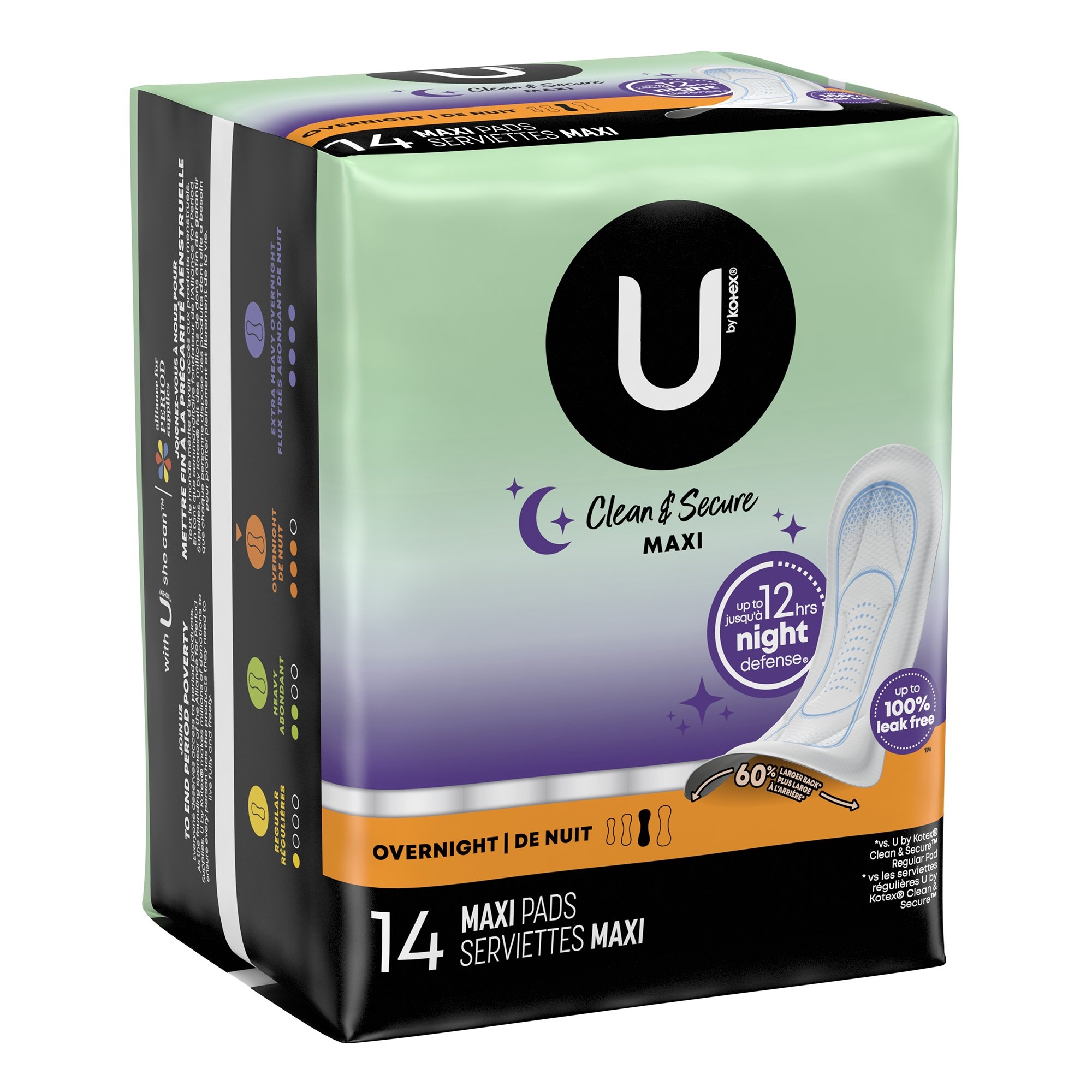 U by Kotex Clean & Secure Overnight Maxi Pads