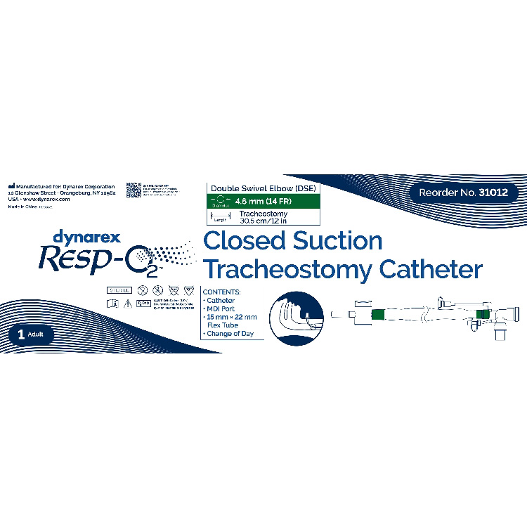 Dynarex Closed Suction Tracheostomy Catheter with Double Swivel Elbow, 14 FR thumbnail 2