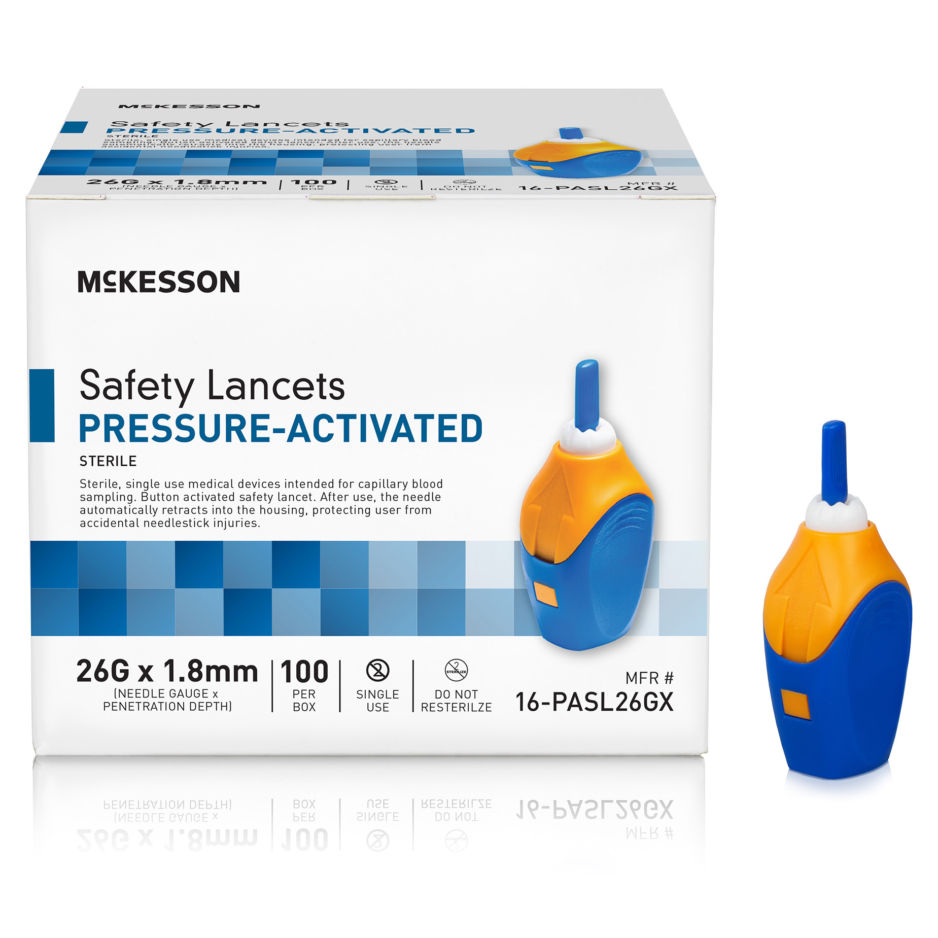 McKesson Brand Safety Lancet Pressure Activated 1.8 mm Depth Needle Sterile