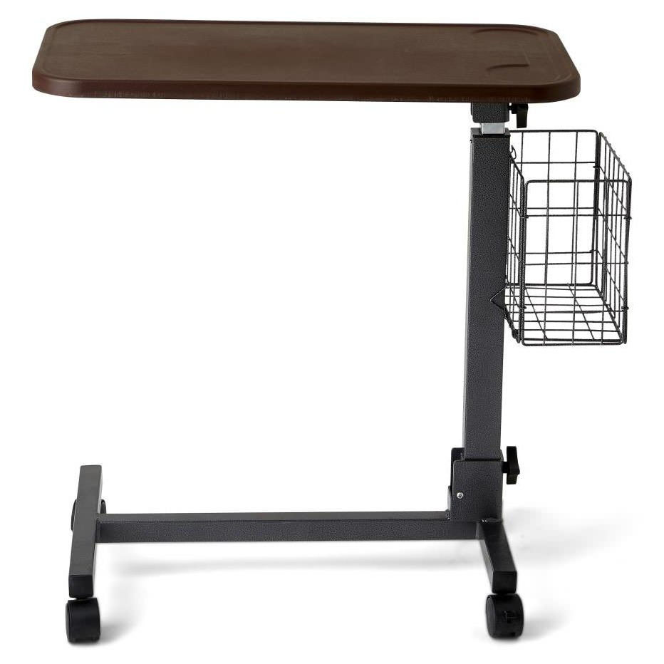 Medline Fold-Flat Overbed Table with Basket thumbnail 1