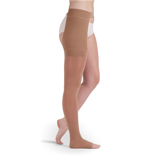 Mediven Plus Thigh High Waist Attachment Compression Stocking Open Toe, Beige thumbnail 1