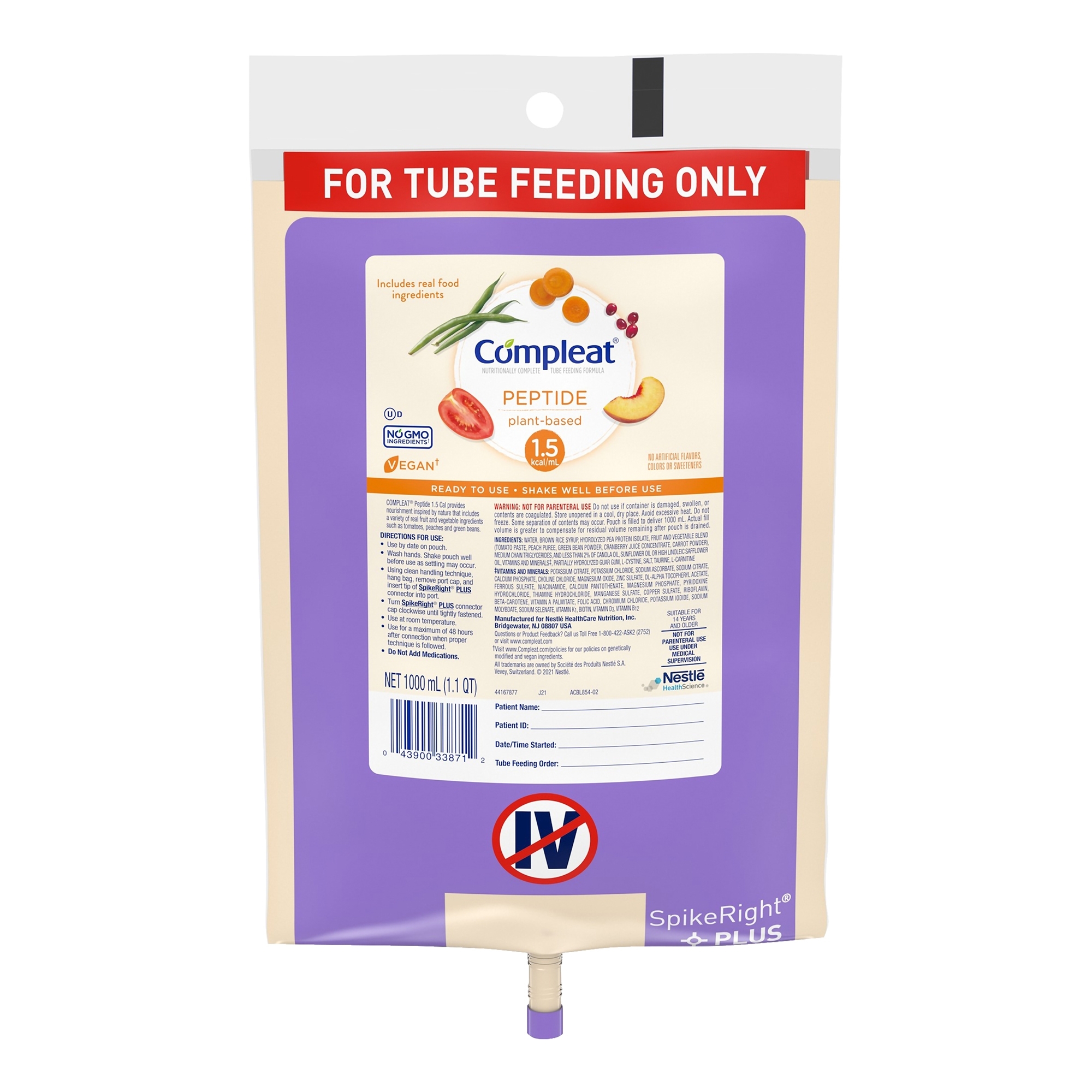 Compleat Peptide 1.5 Plant-Based Ready to Hang Tube Feeding Formula