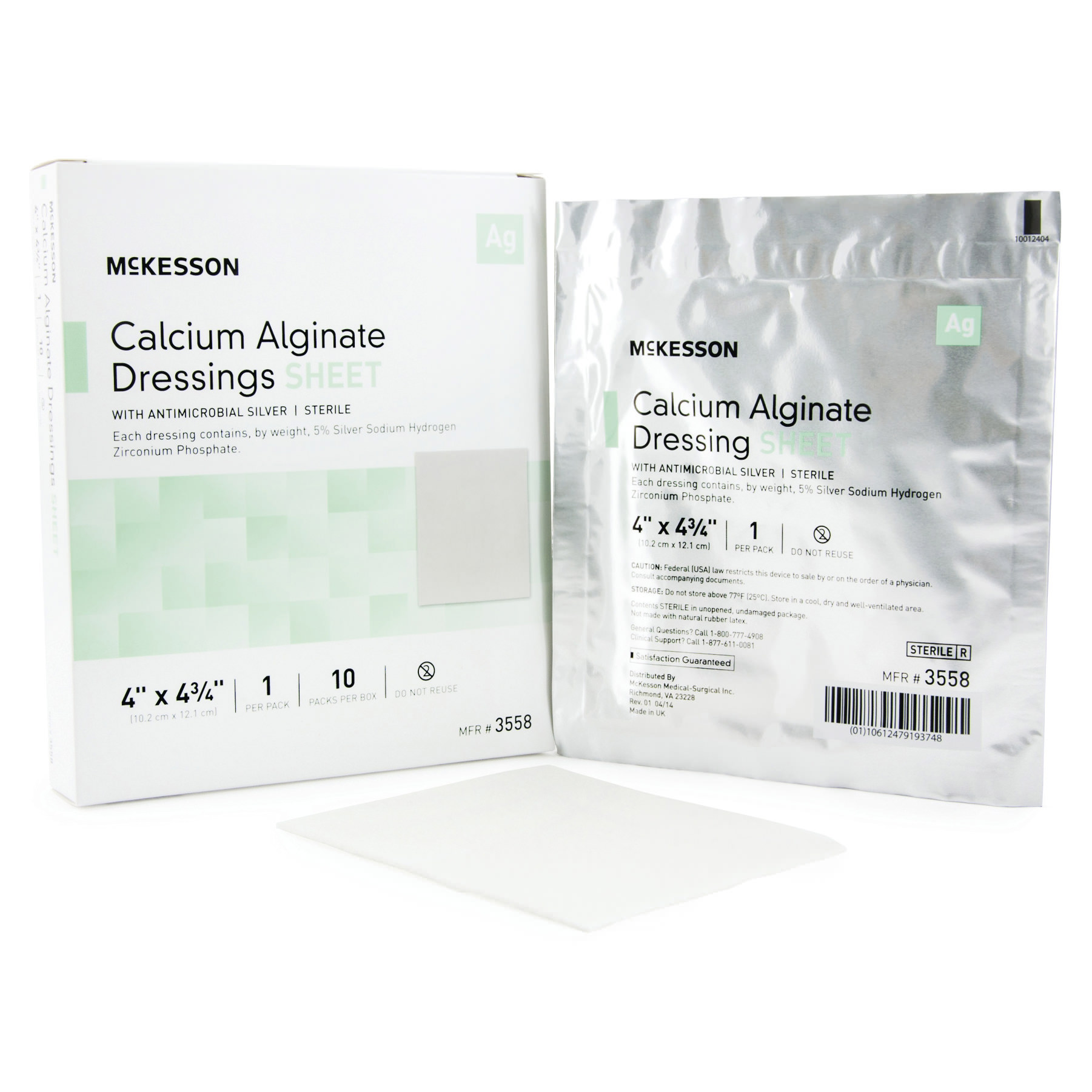 McKesson Silver Alginate Dressing White Rectangle Sterile - Main image
