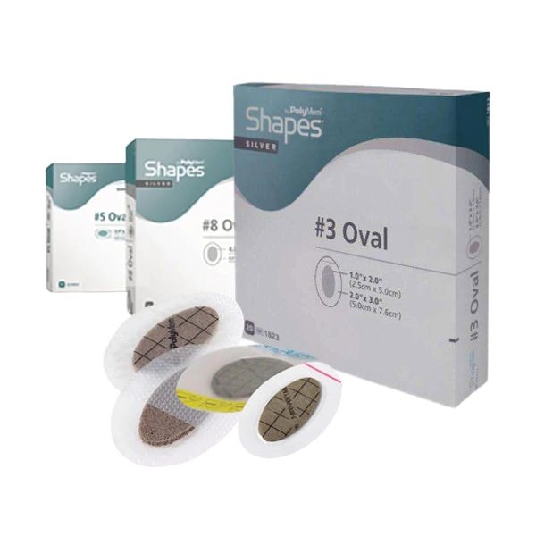PolyMem Shapes Quadrafoam Silver Oval Film Dressing
