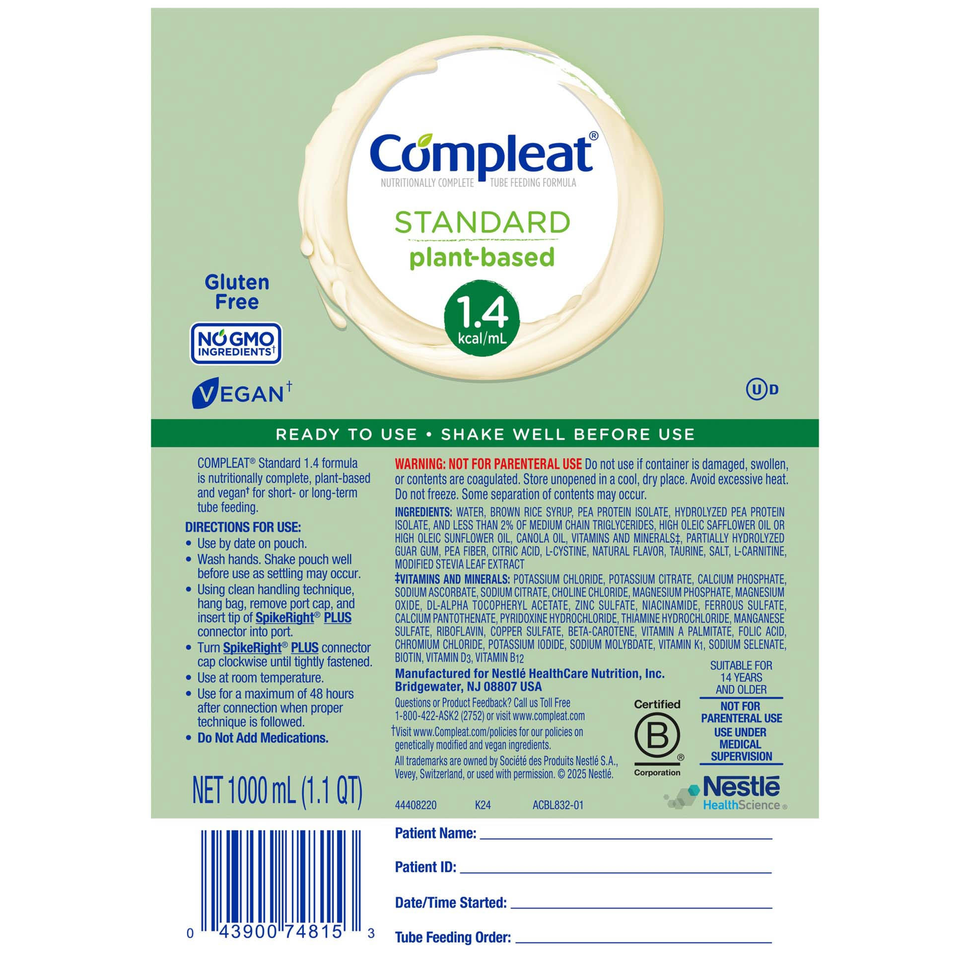 Compleat Standard 1.4 Plant Based Ready to Hang Tube Feeding Formula thumbnail 2