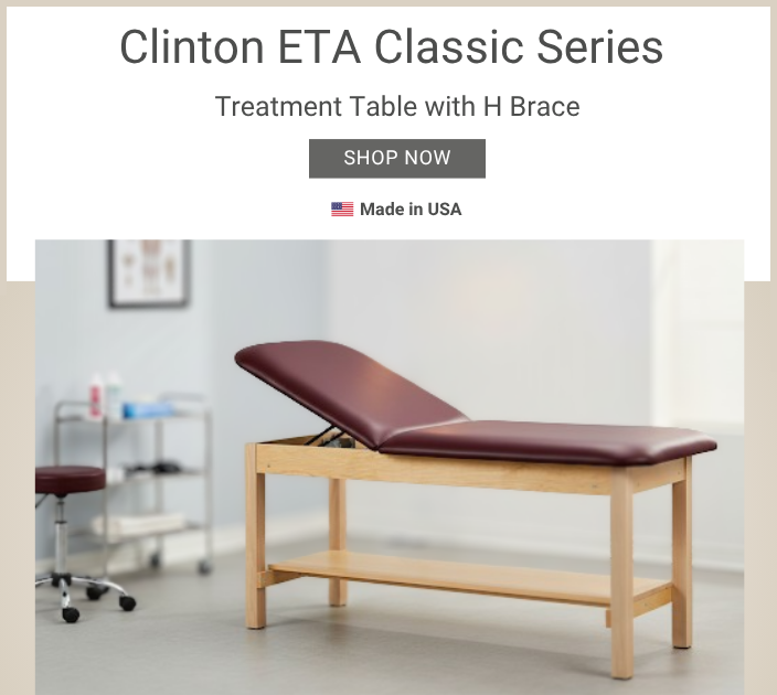 Clinton ETA classic series treatment table with H-brace