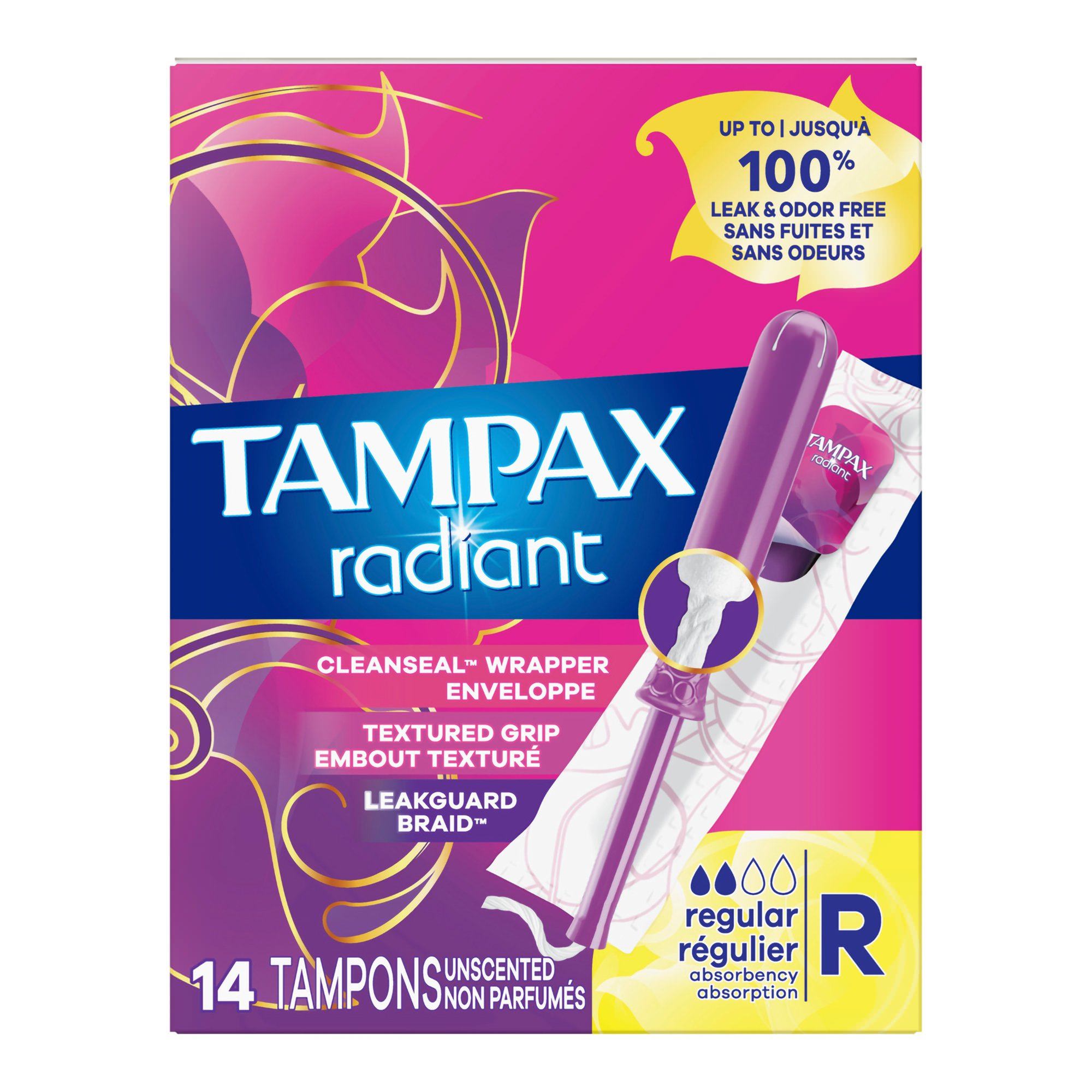 Tampon Tampax Radiant Regular Absorbency Plastic Applicator - Box - Main image