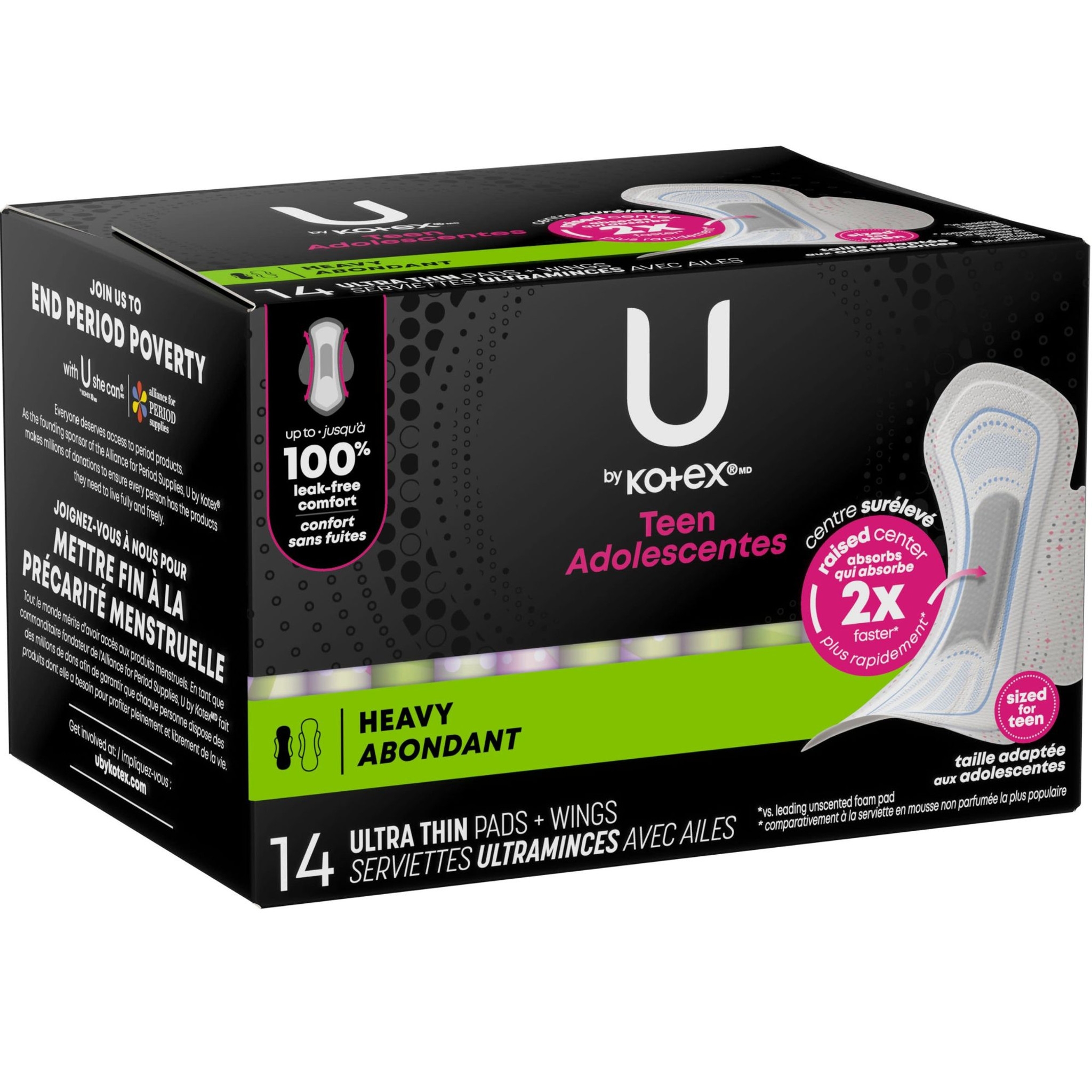 U by Kotex Teen Ultra Thin Pads with Wings, Heavy Absorbency thumbnail 2