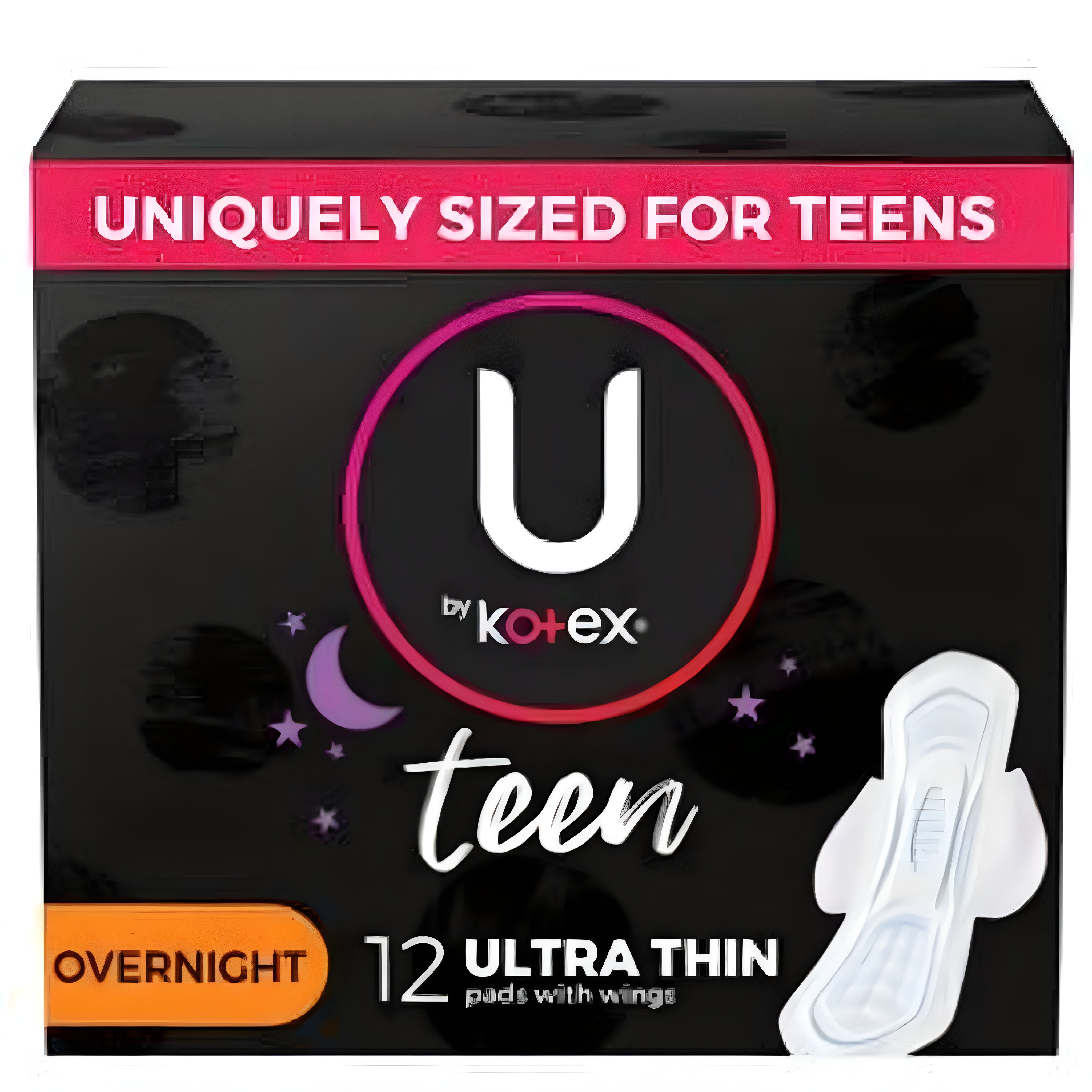 U by Kotex Teen Ultra Thin Pads with Wings, Overnight Absorbency thumbnail 1