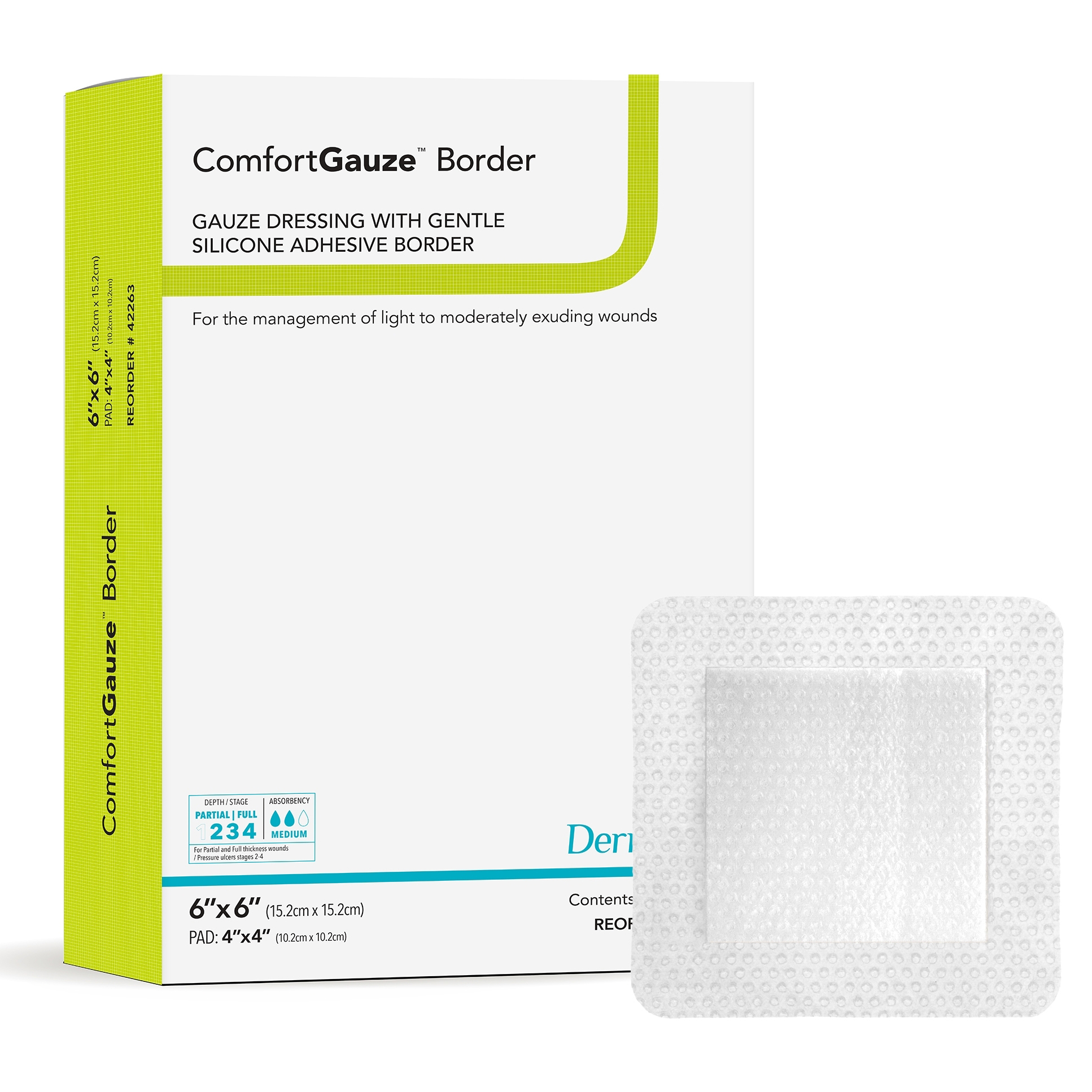 ComfortGauze Border 6x6 Silicone Gauze Dressing - Box of 25