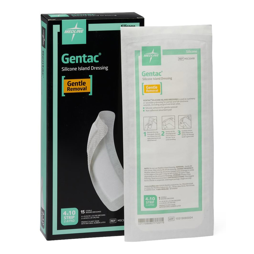 Gentac Silicone Adhesive Island Wound Dressing, 4 x 14 Inch - Case of 150