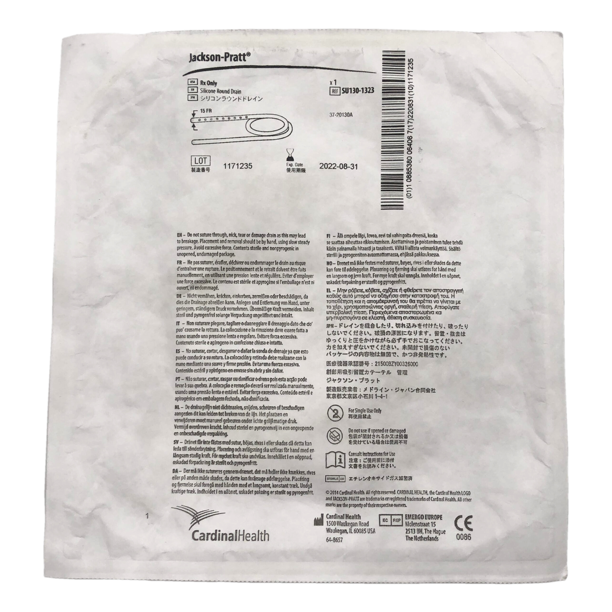 Jackson-Pratt 15Fr Silicone Wound Drain, Round, Without Trocar
