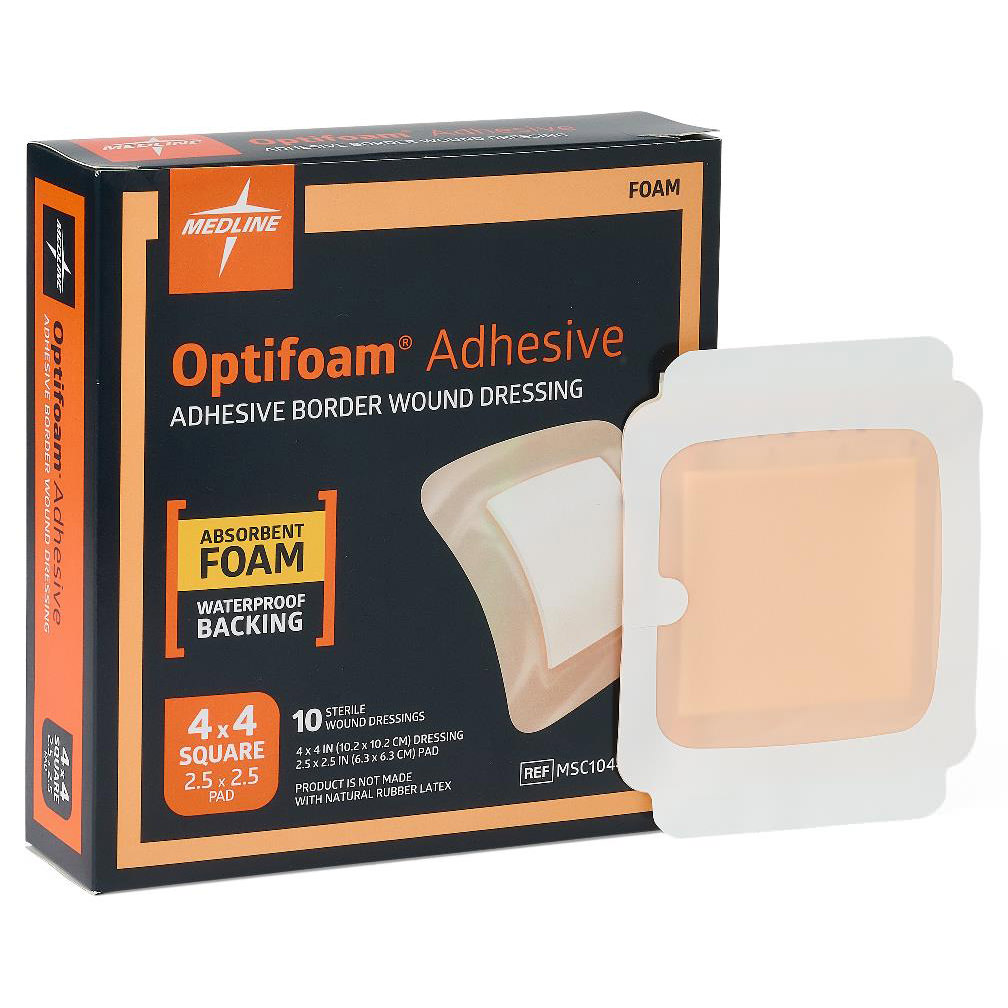 Optifoam Adhesive Foam Dressing, 4 x 4 Inch - Case of 100